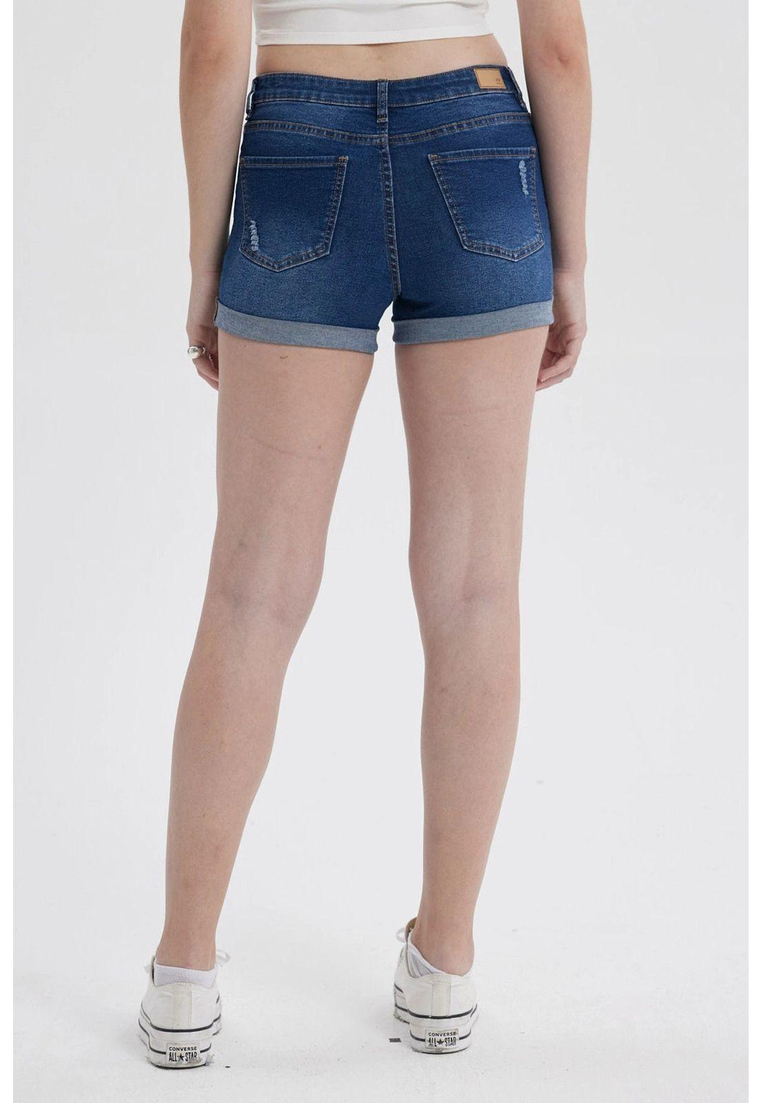 Short Mujer Roll Up Tiro Alto Azul-2