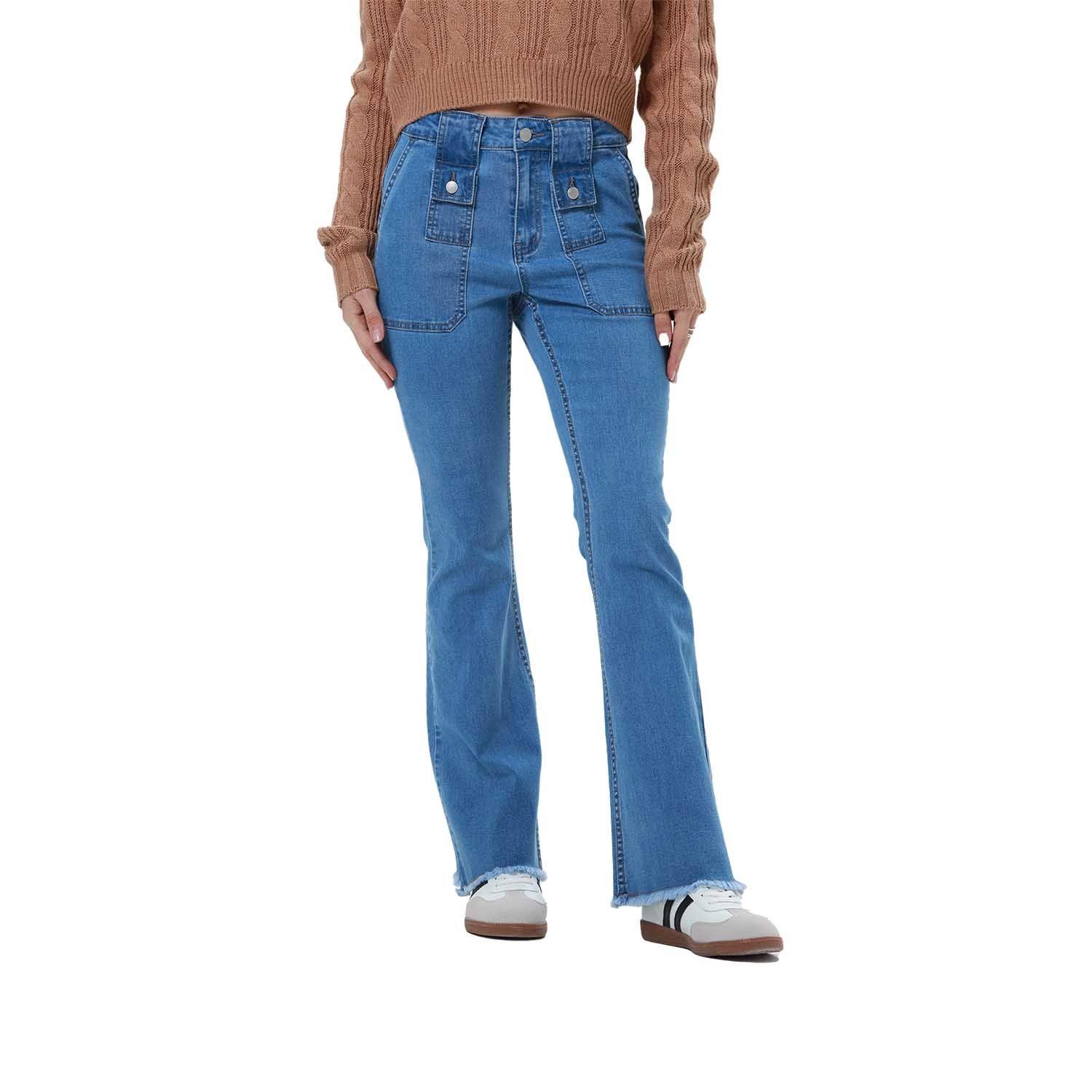 Jeans Mujer Flare Cargo Azul-0