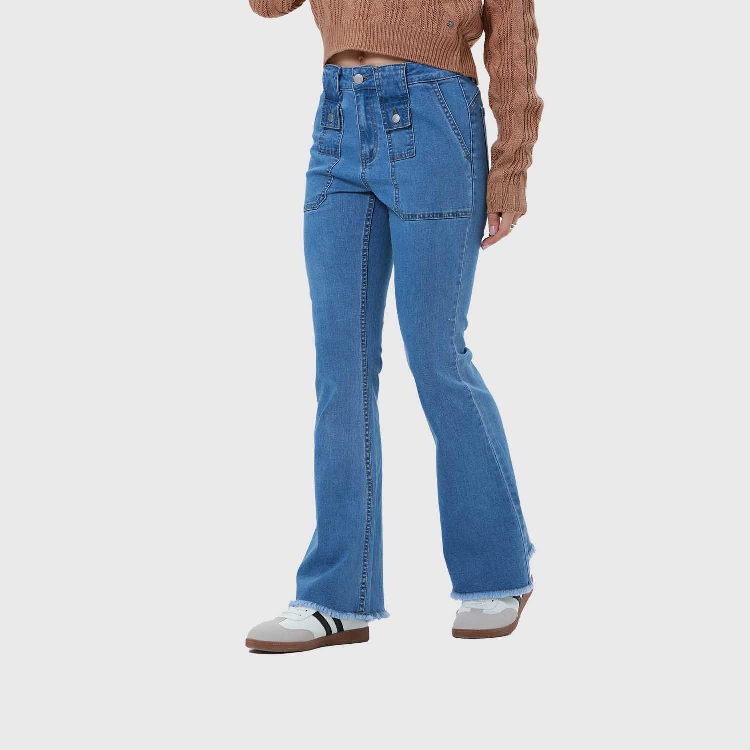 Jeans Mujer Flare Cargo Azul-1