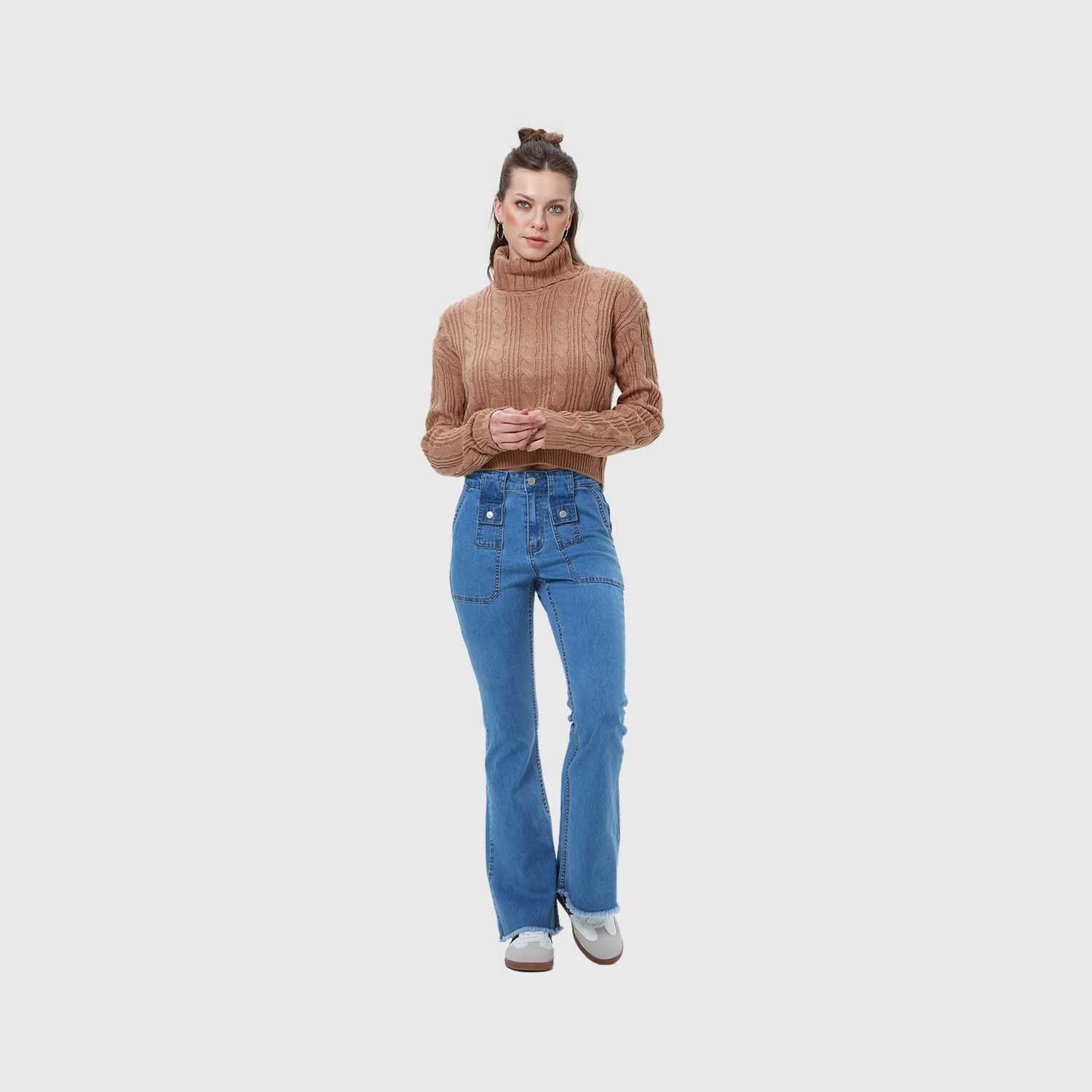 Jeans Mujer Flare Cargo Azul-3