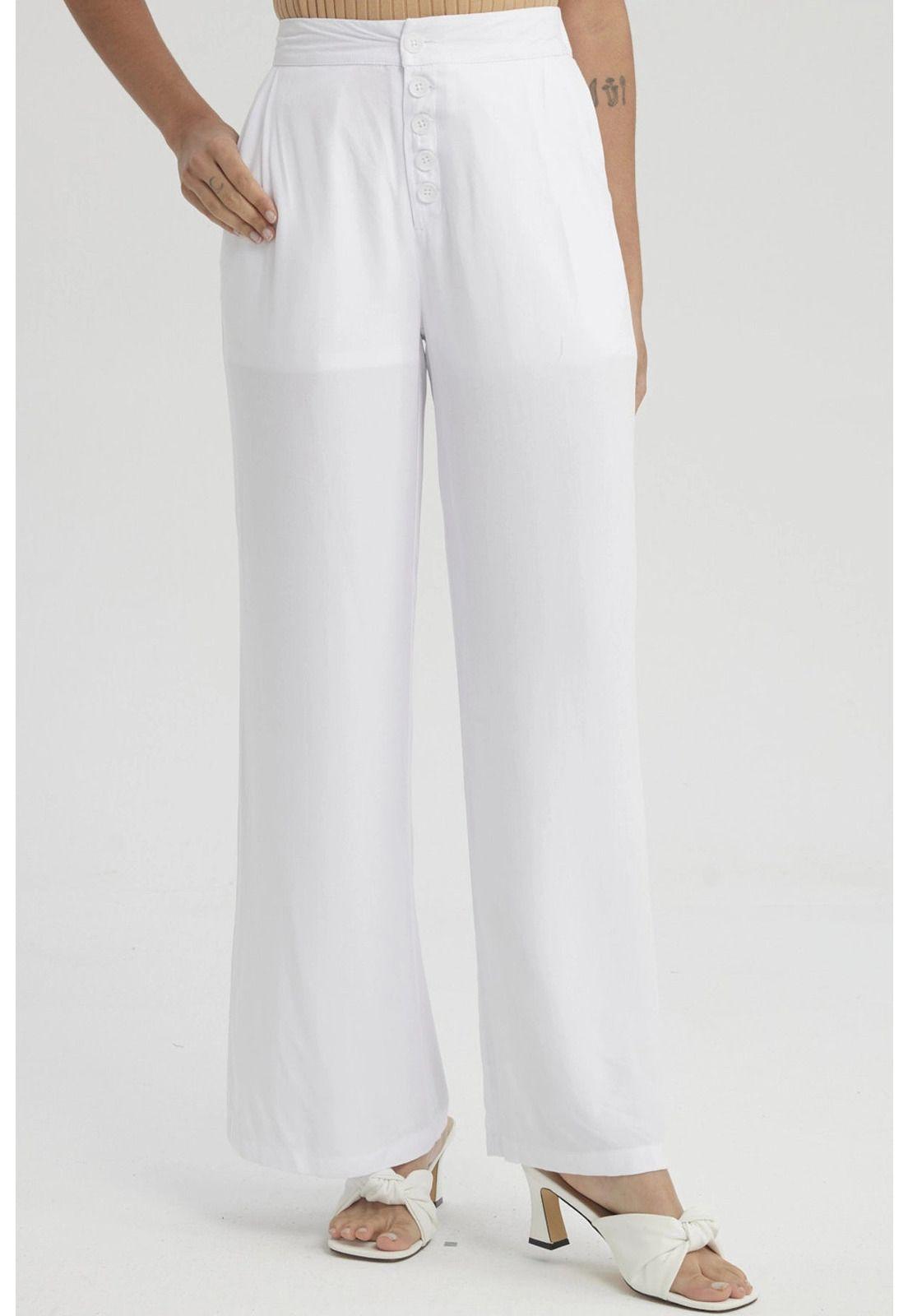 Pantalón Mujer Sastrero Botones Decorativo Blanco-0