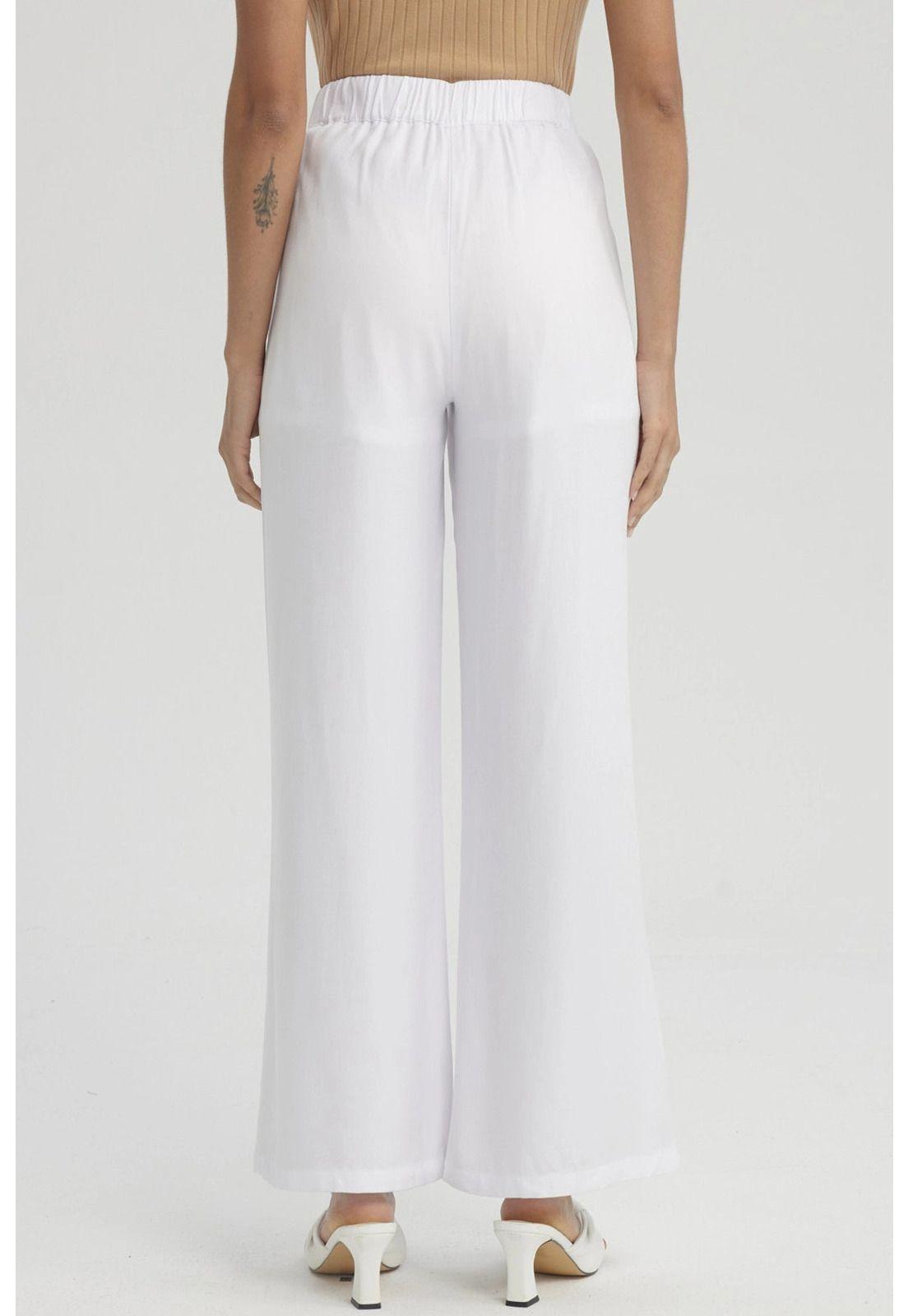 Pantalón Mujer Sastrero Botones Decorativo Blanco-2
