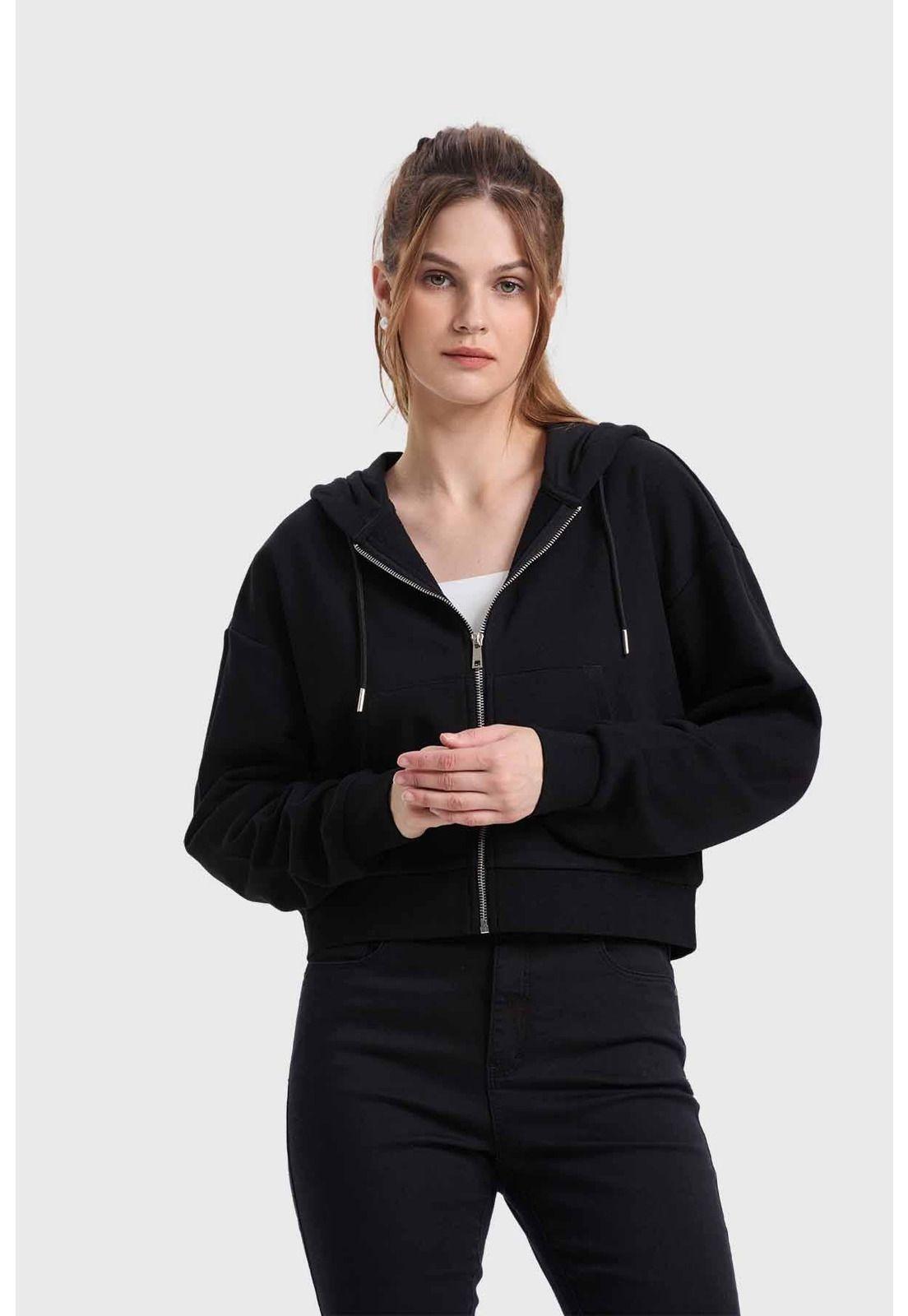 Polerón Mujer Hoodie Crop Negro-0
