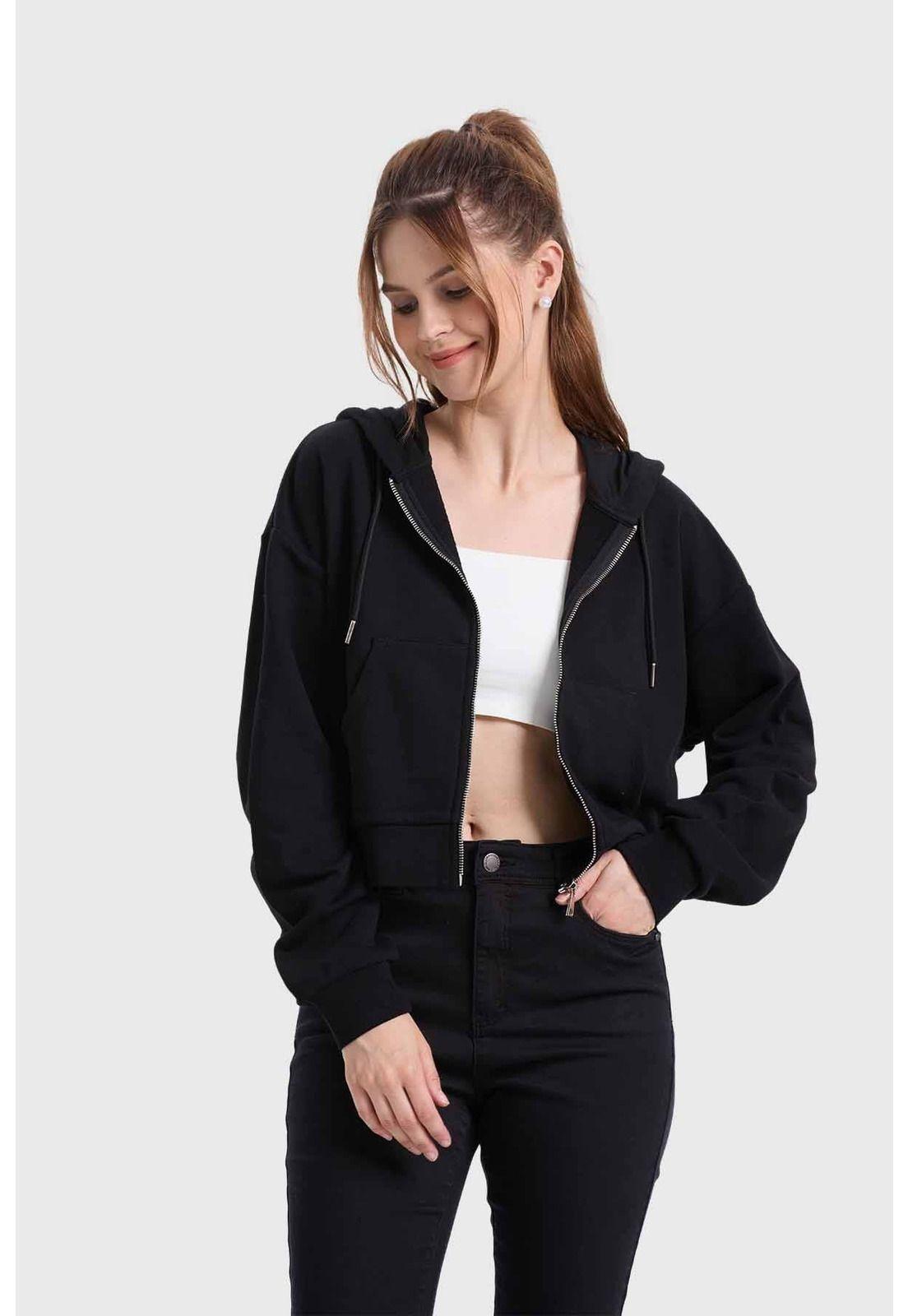 Polerón Mujer Hoodie Crop Negro-1