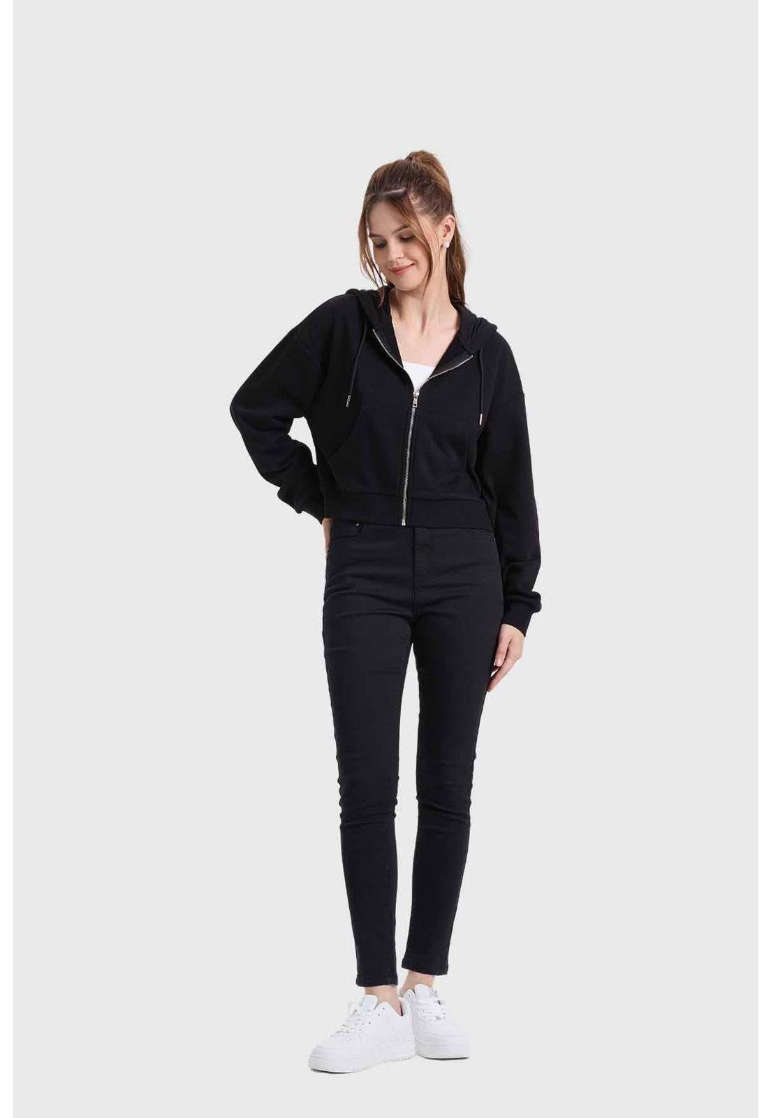Polerón Mujer Hoodie Crop Negro-3