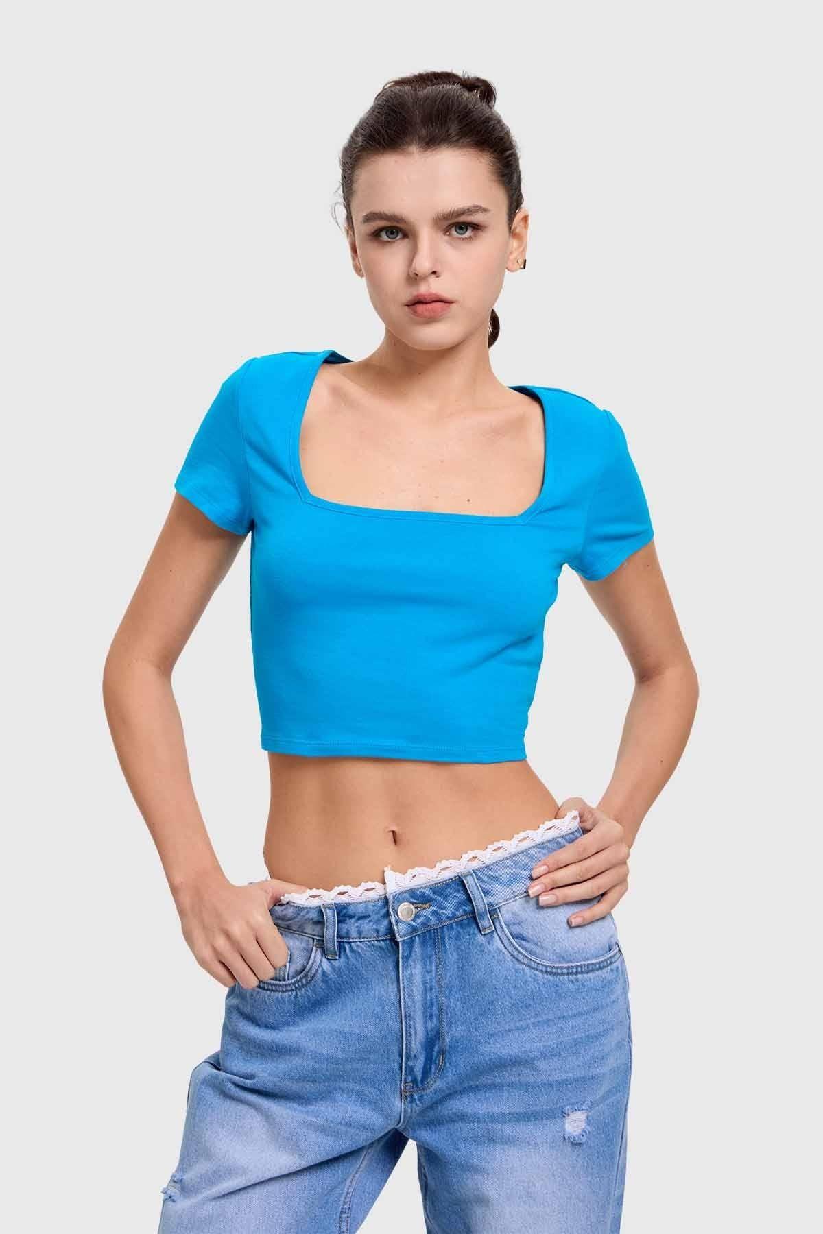Polera Mujer Escote Cuadrado Azul-0