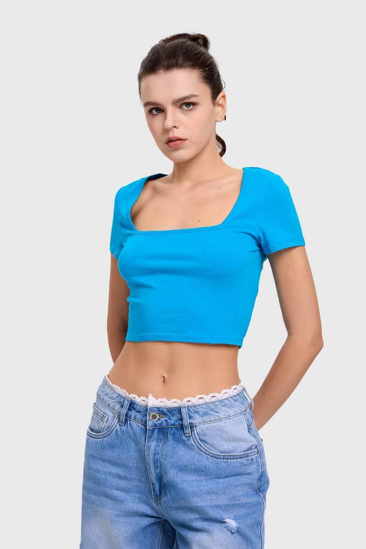 Polera Mujer Escote Cuadrado Azul-1