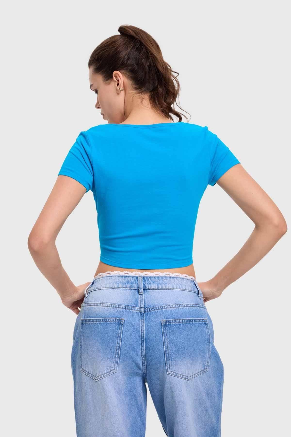 Polera Mujer Escote Cuadrado Azul-2