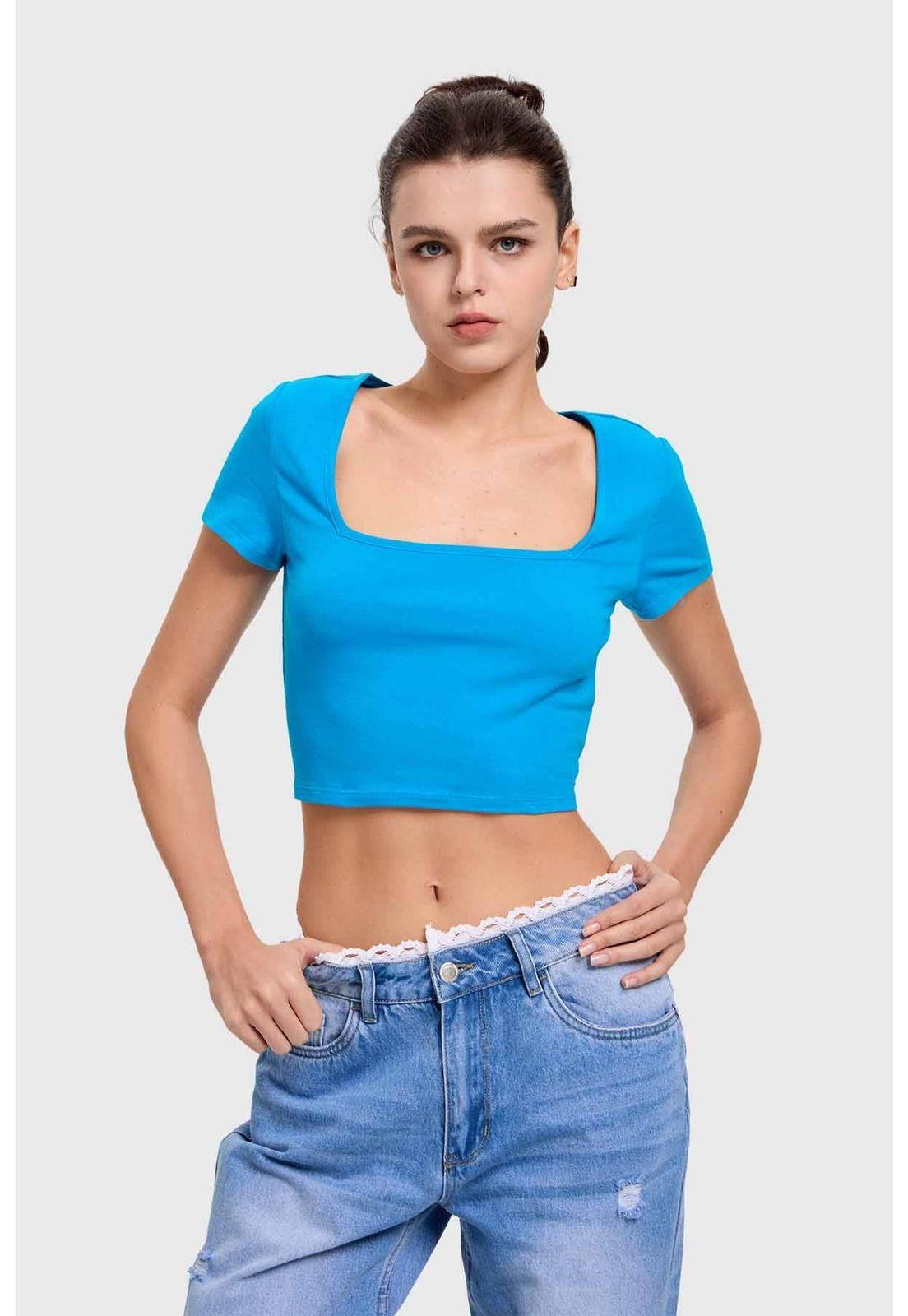 Polera Mujer Escote Cuadrado Azul-0
