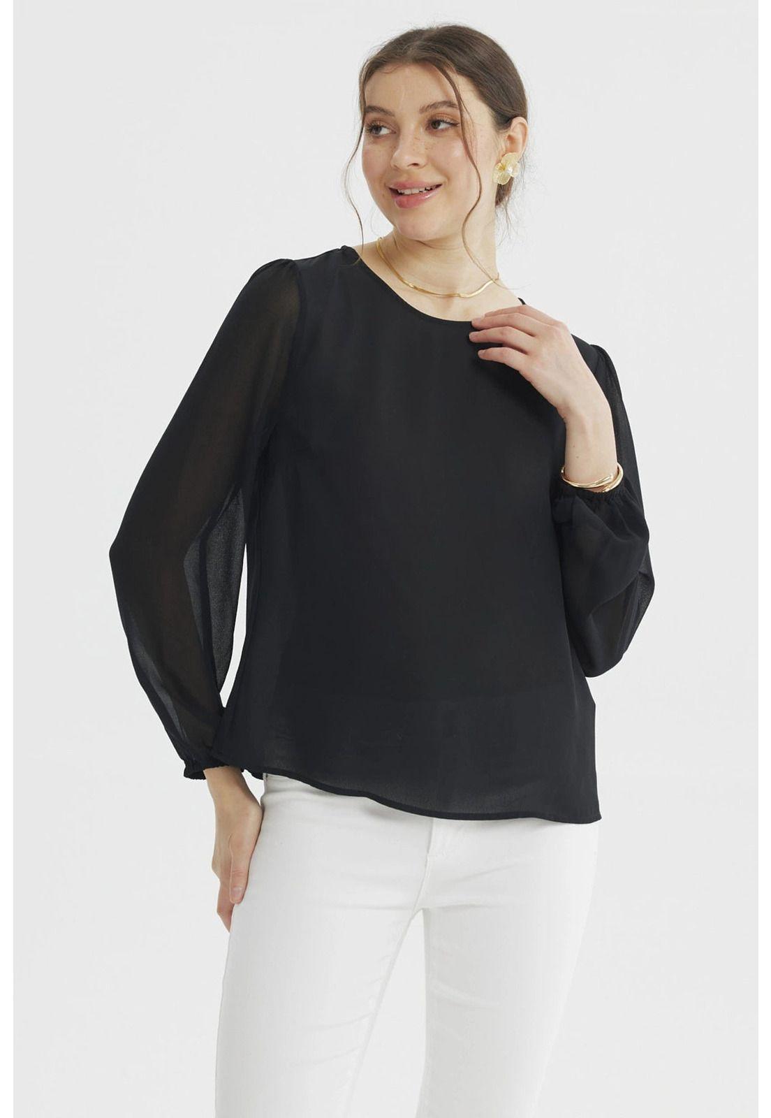 Blusa Mujer Holgada Transparencia Negro-0
