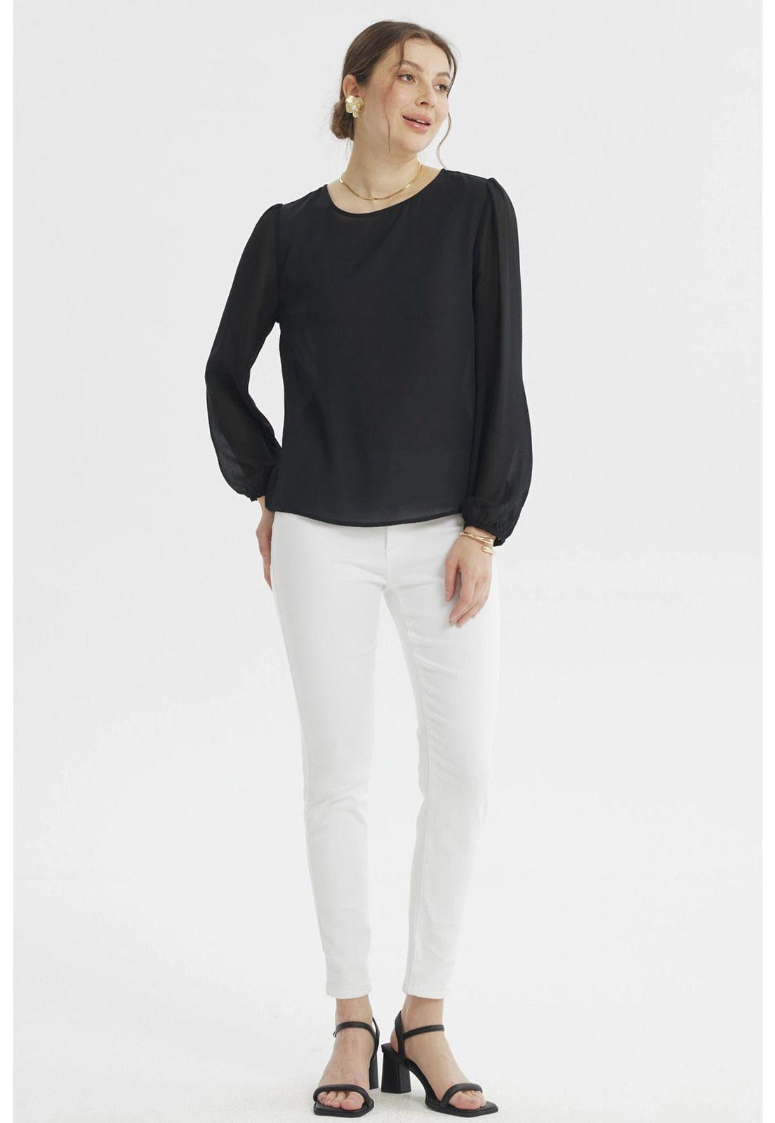 Blusa Mujer Holgada Transparencia Negro-3