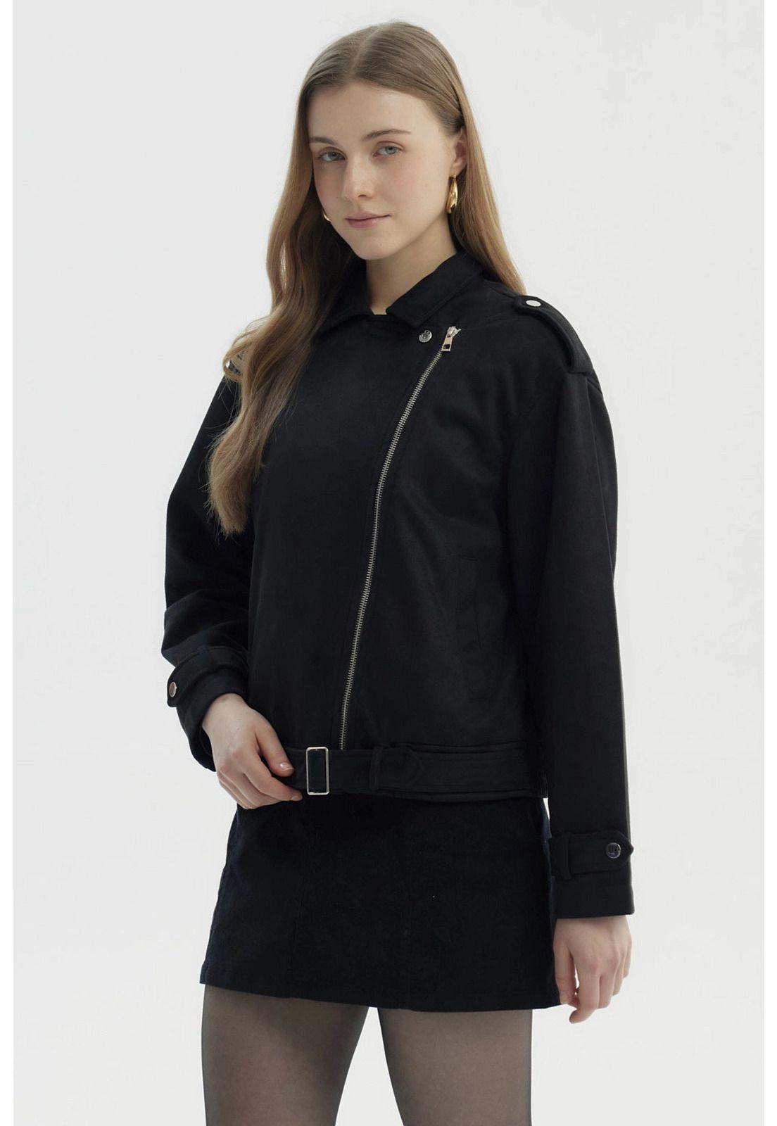 Chaqueta Mujer Oversize Gamuza Negro-1