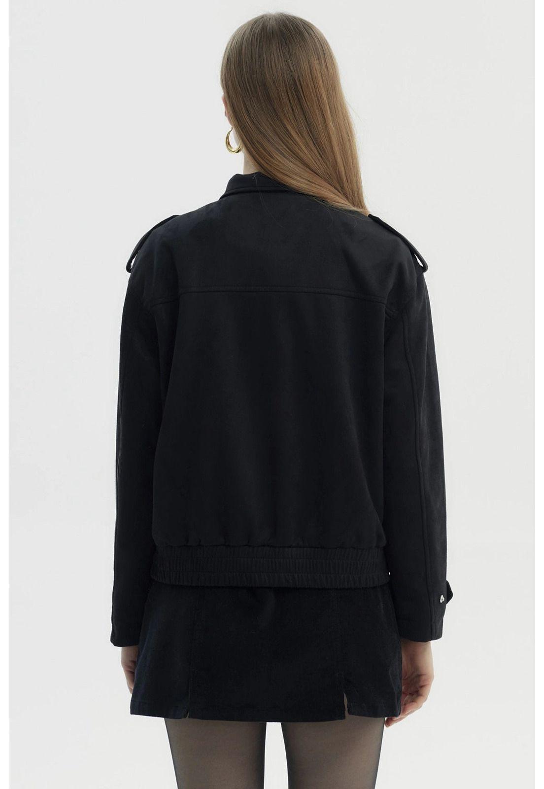 Chaqueta Mujer Oversize Gamuza Negro-2