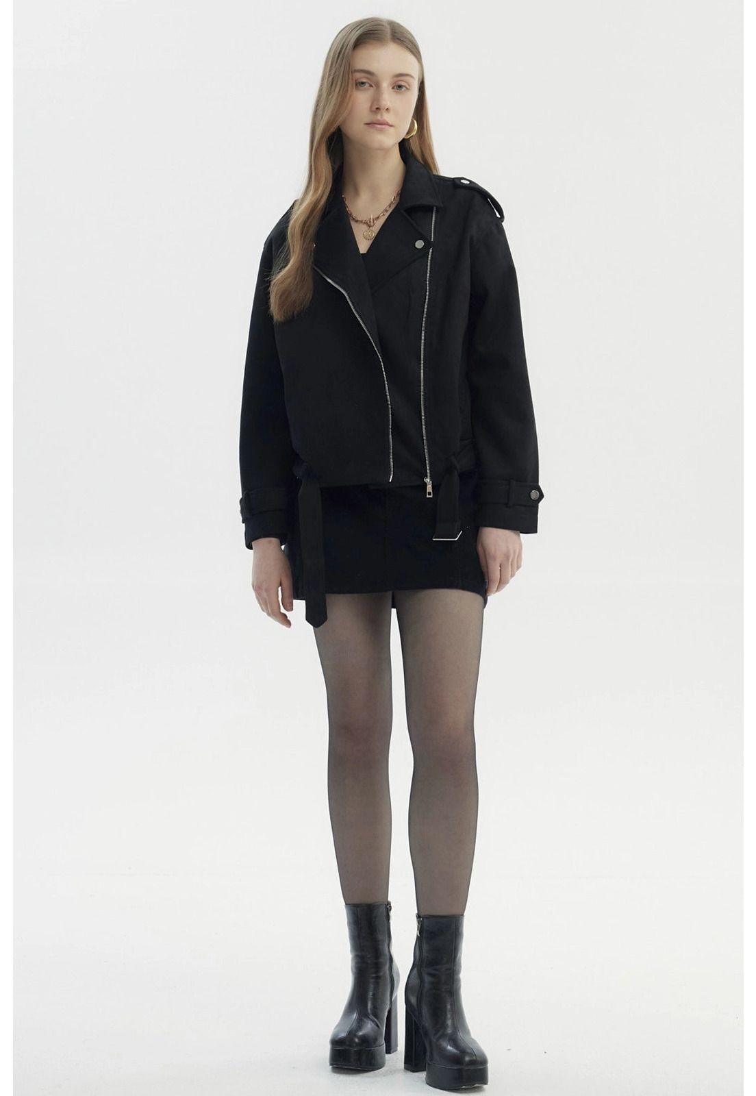 Chaqueta Mujer Oversize Gamuza Negro-3