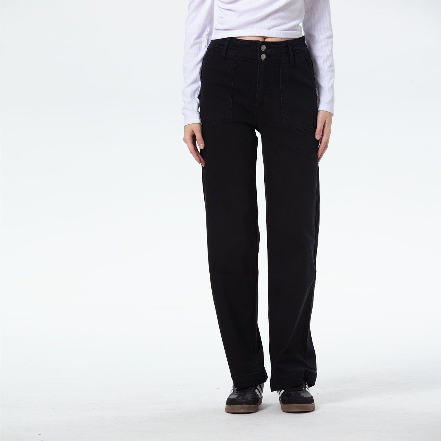 Jeans Mujer Bolsillo Calce Recto Negro-0