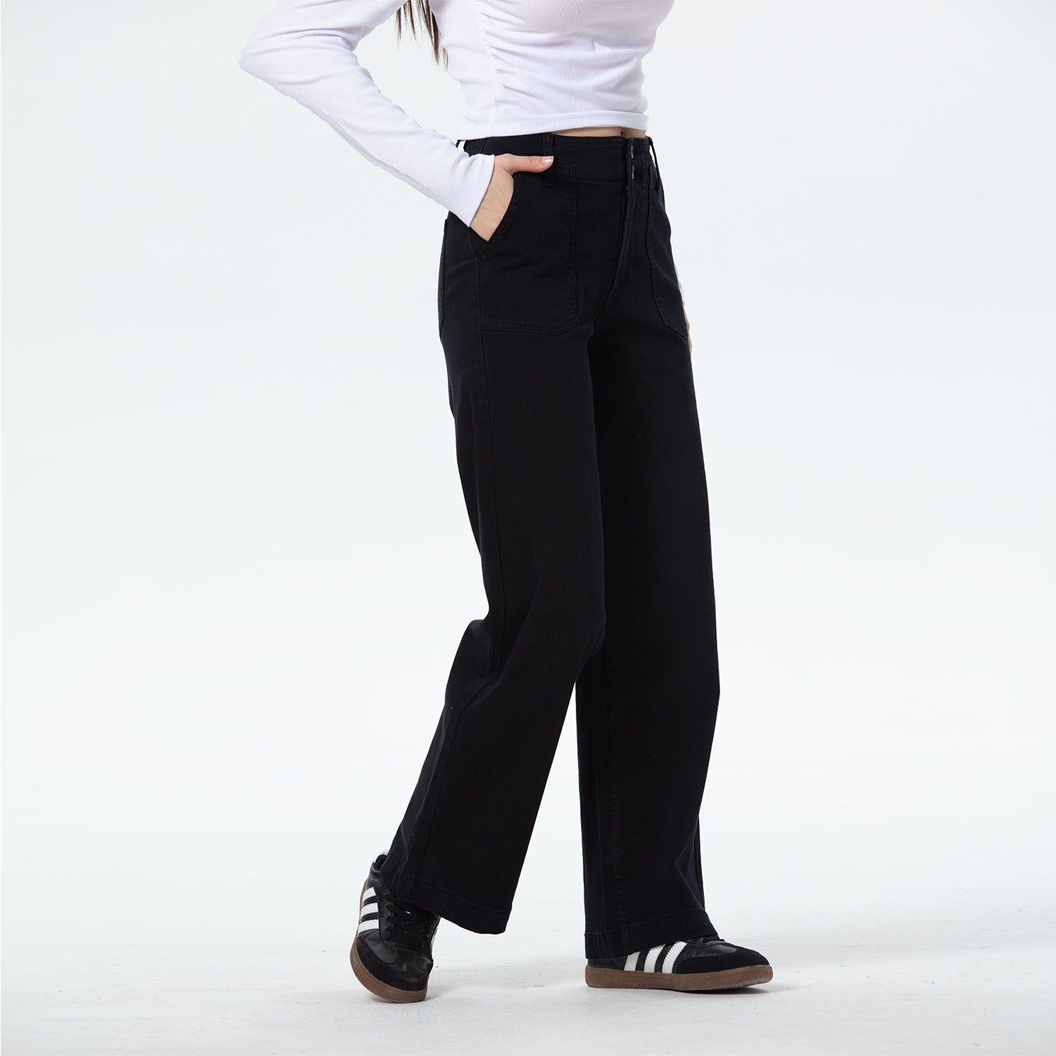 Jeans Mujer Bolsillo Calce Recto Negro-1