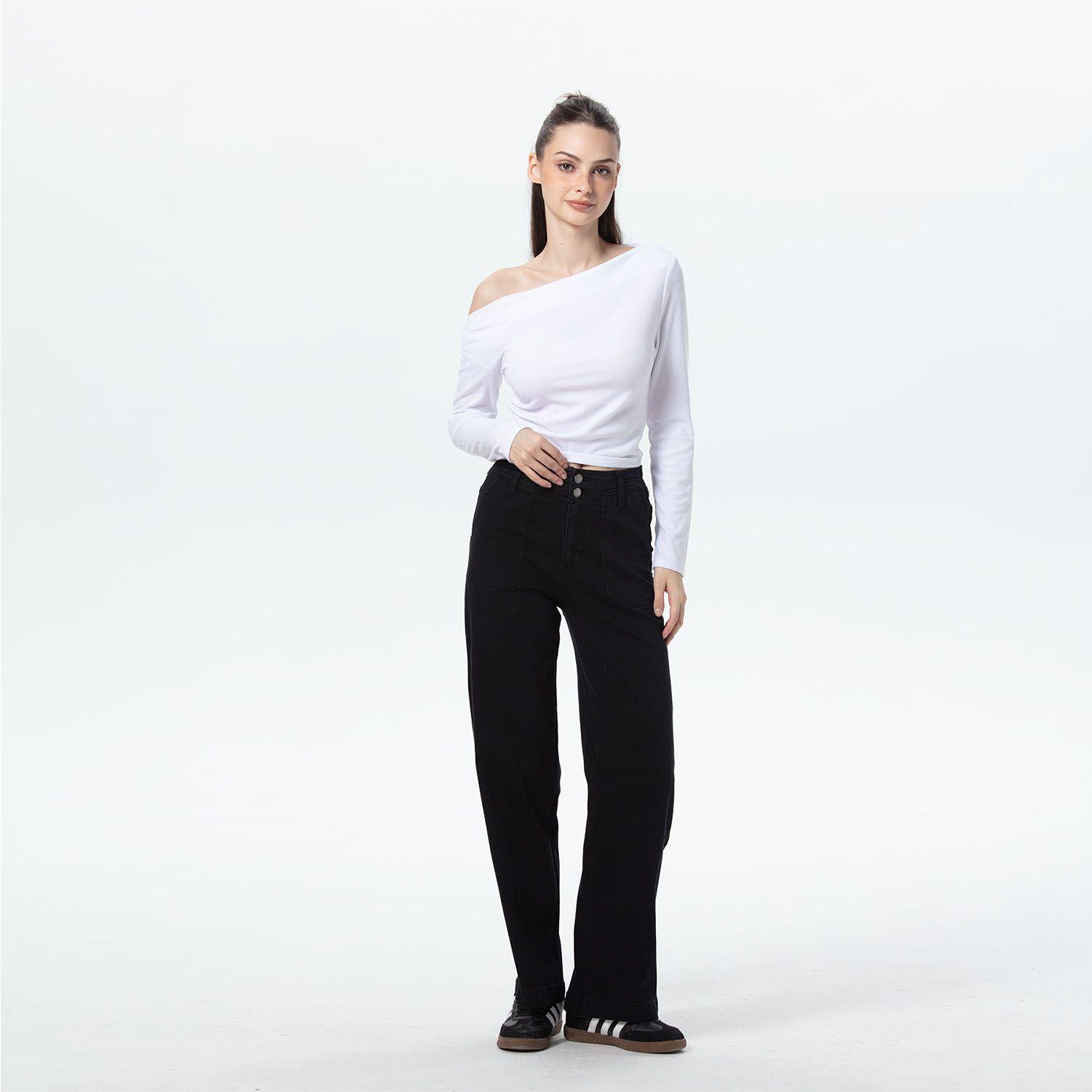 Jeans Mujer Bolsillo Calce Recto Negro-3