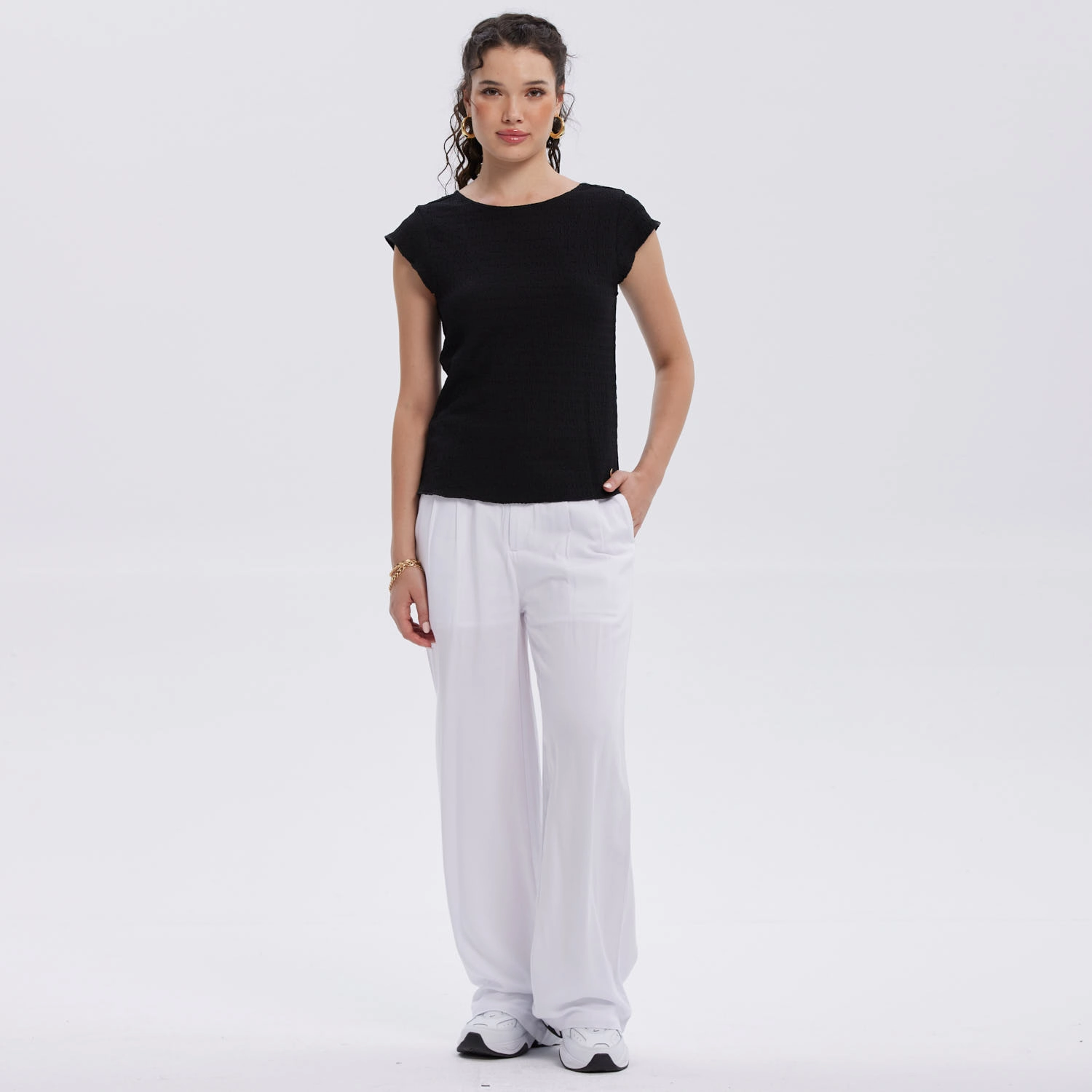 Pantalón Mujer Palazzo Liso Blanco-3