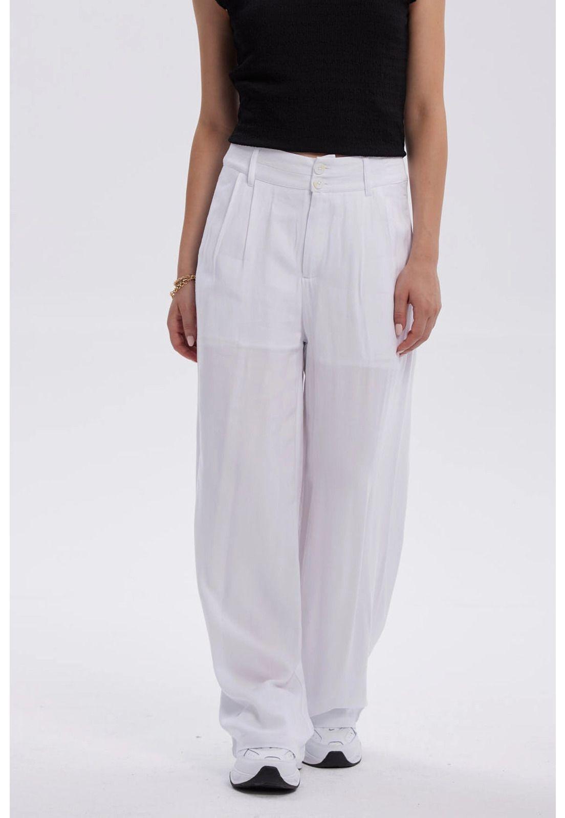 Pantalón Mujer Palazzo Liso Blanco-0