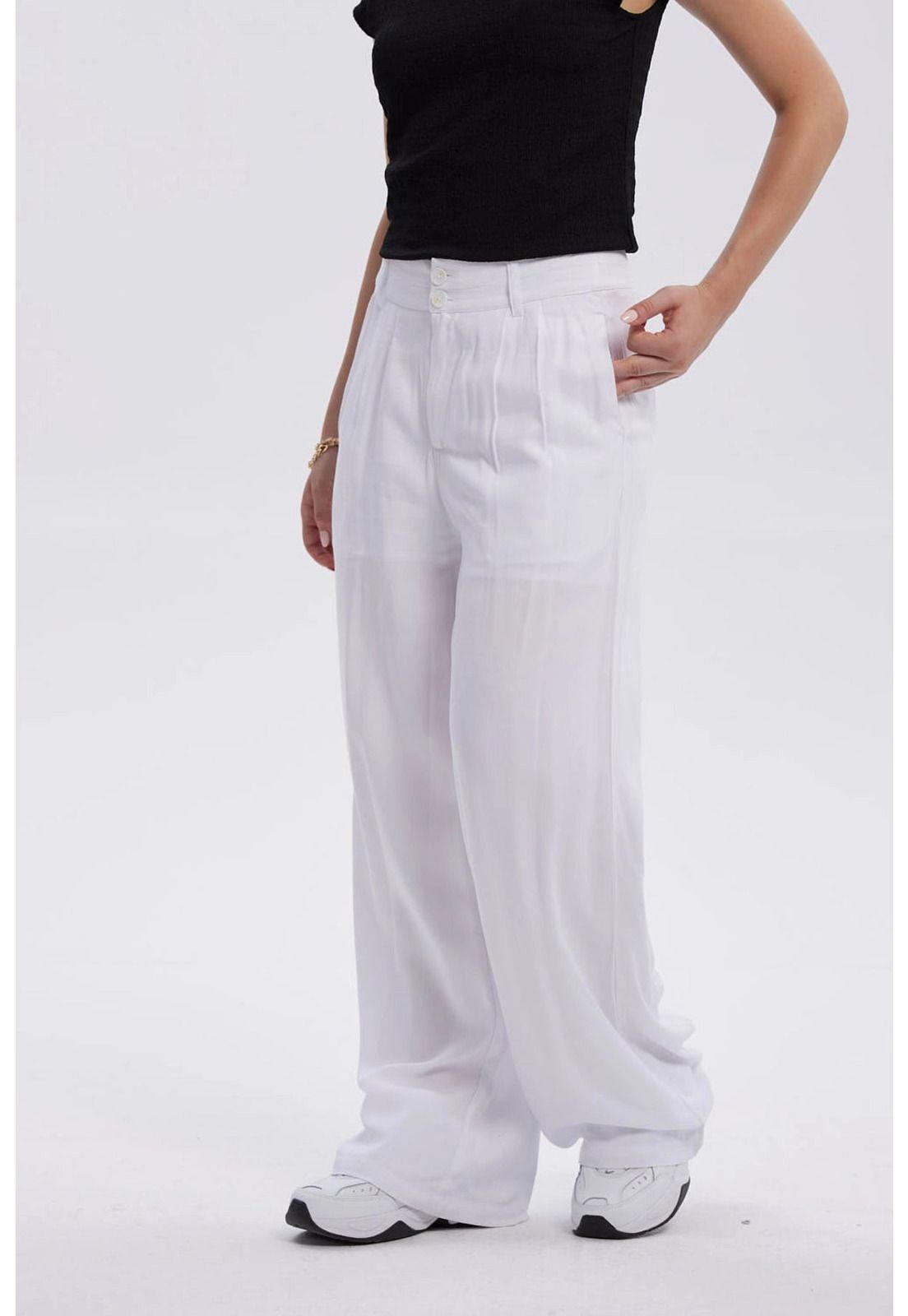 Pantalón Mujer Palazzo Liso Blanco-1
