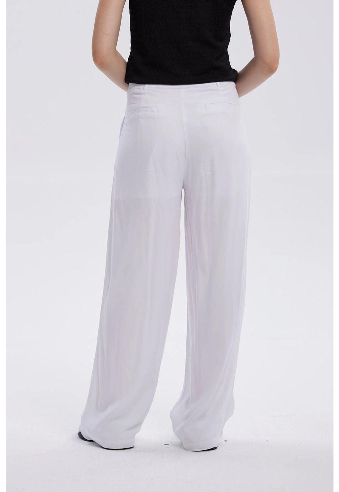 Pantalón Mujer Palazzo Liso Blanco-2