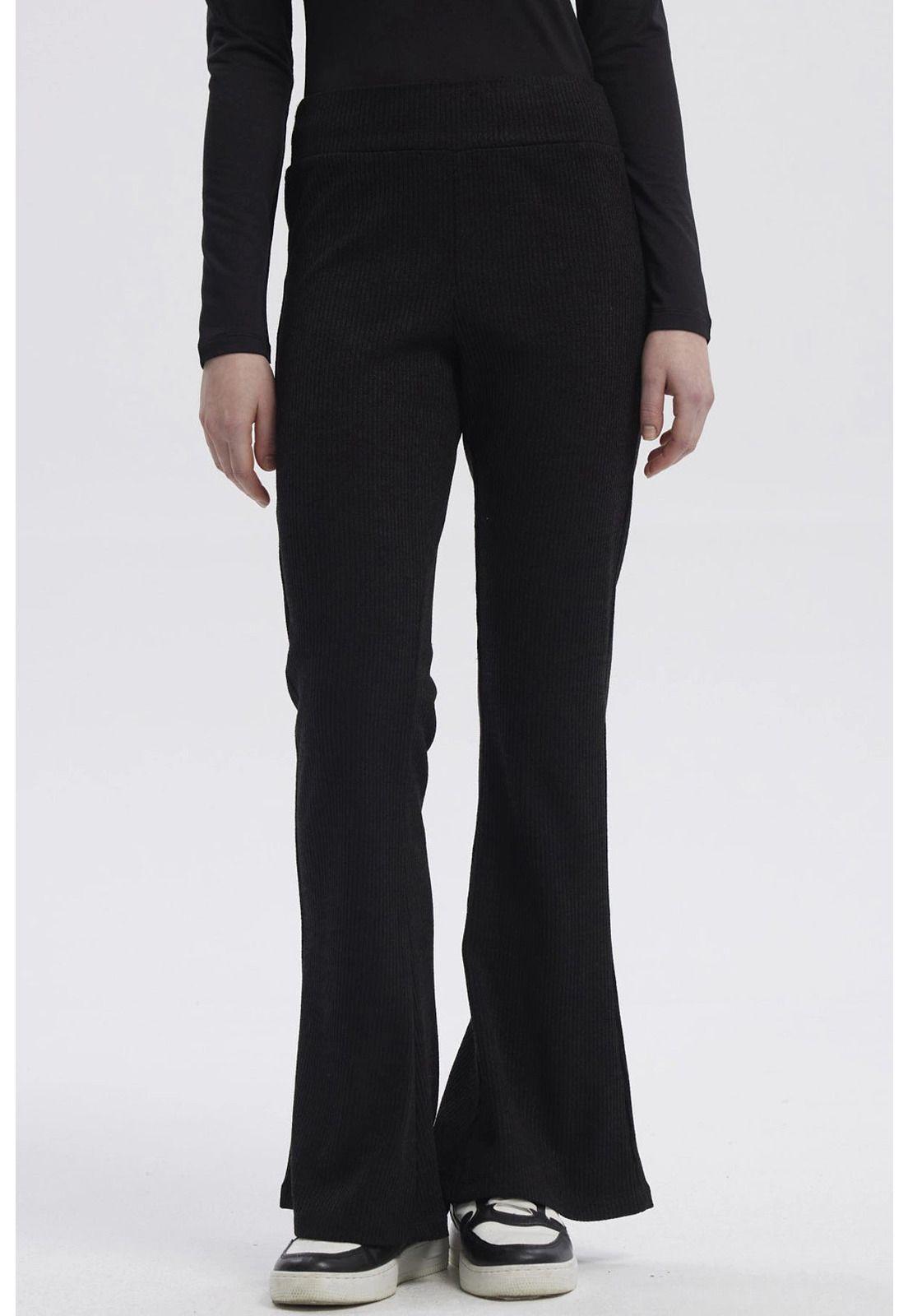 Pantalón Mujer Flare Rib Negro - lll-0