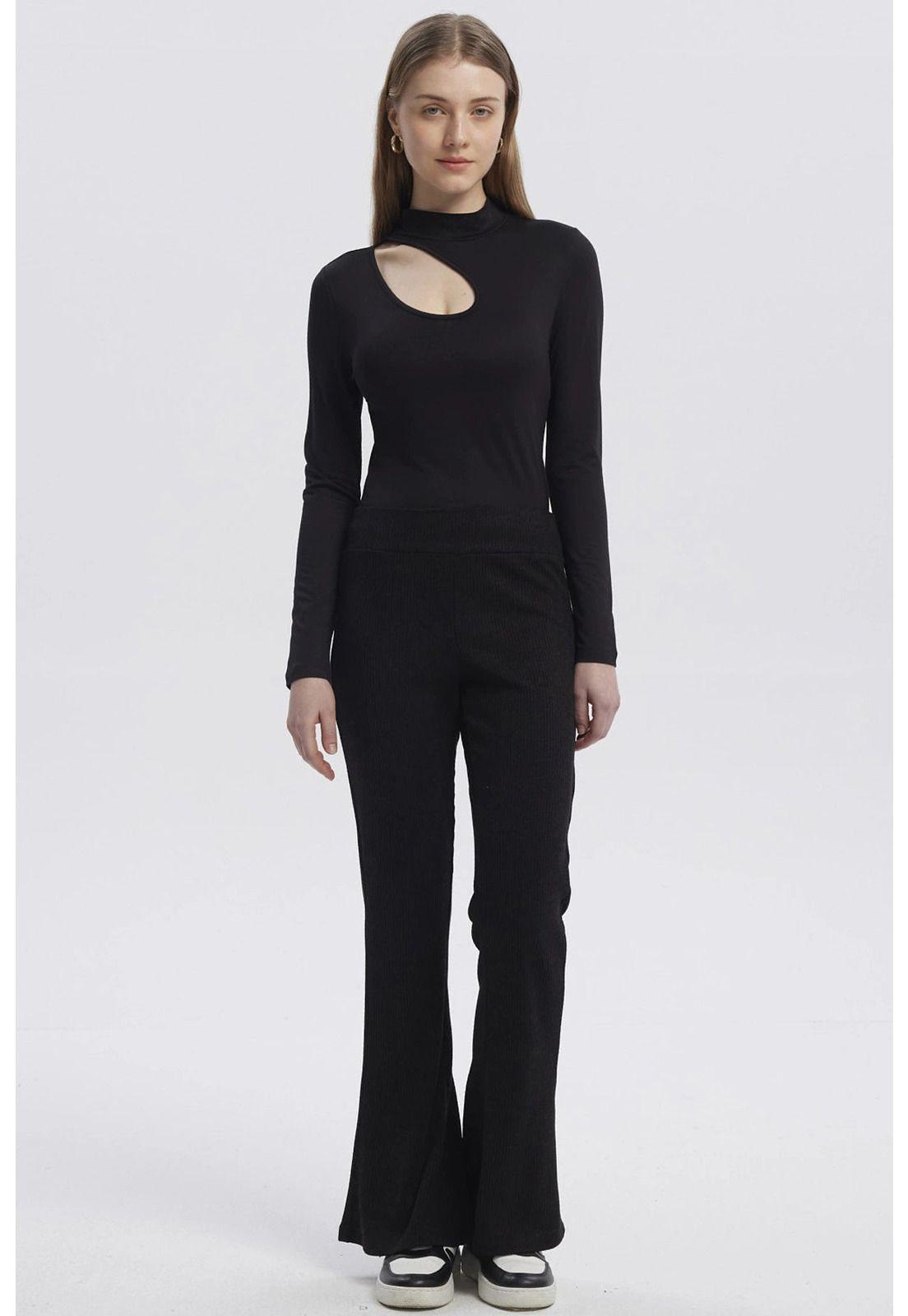 Pantalón Mujer Flare Rib Negro - lll-3