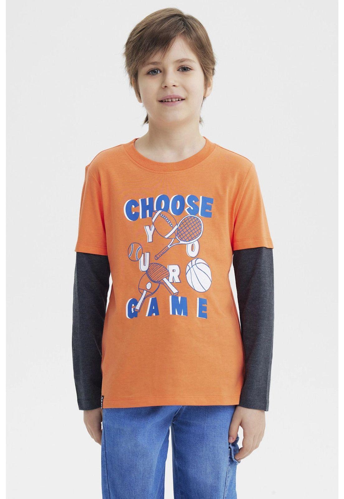 Polera Niño Básica Print Naranjo-0