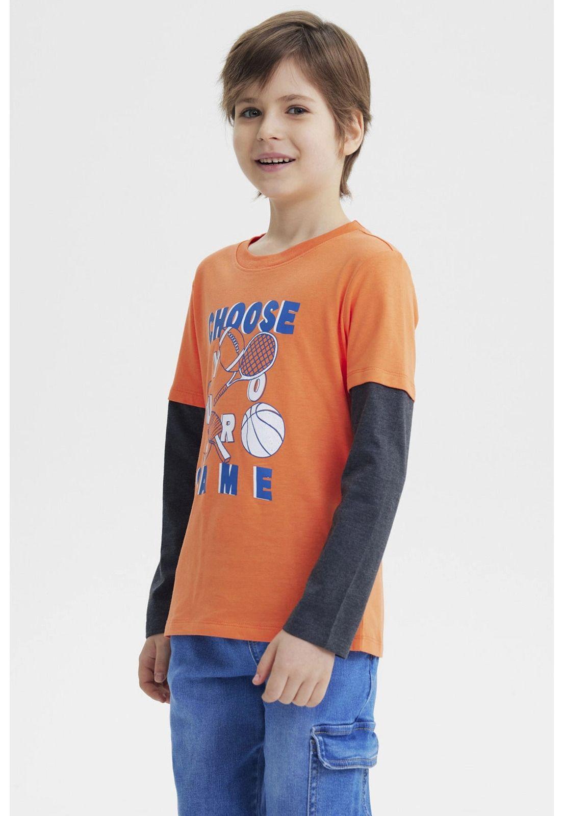 Polera Niño Básica Print Naranjo-1