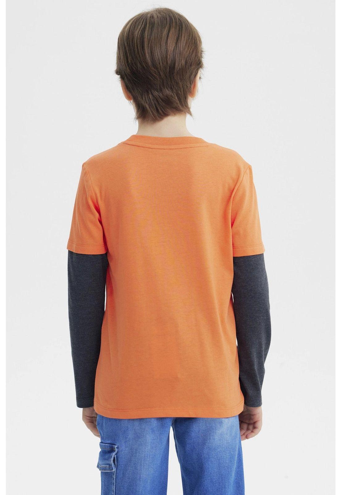 Polera Niño Básica Print Naranjo-2