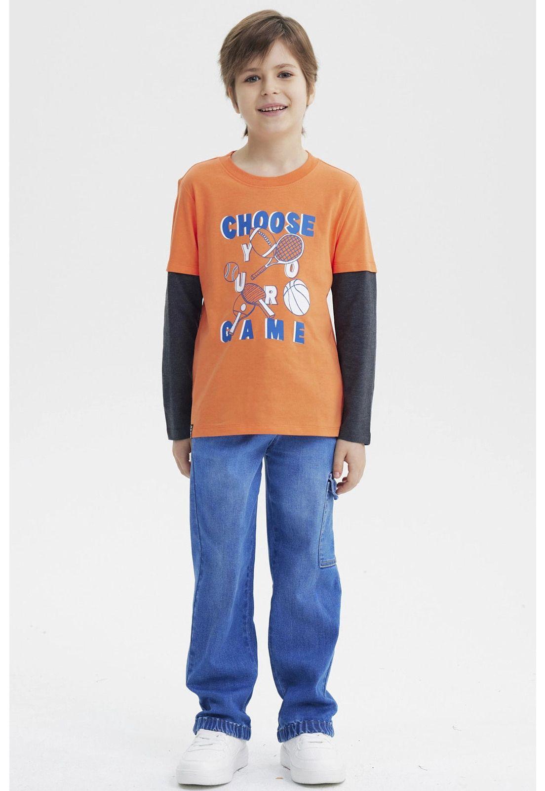 Polera Niño Básica Print Naranjo-3