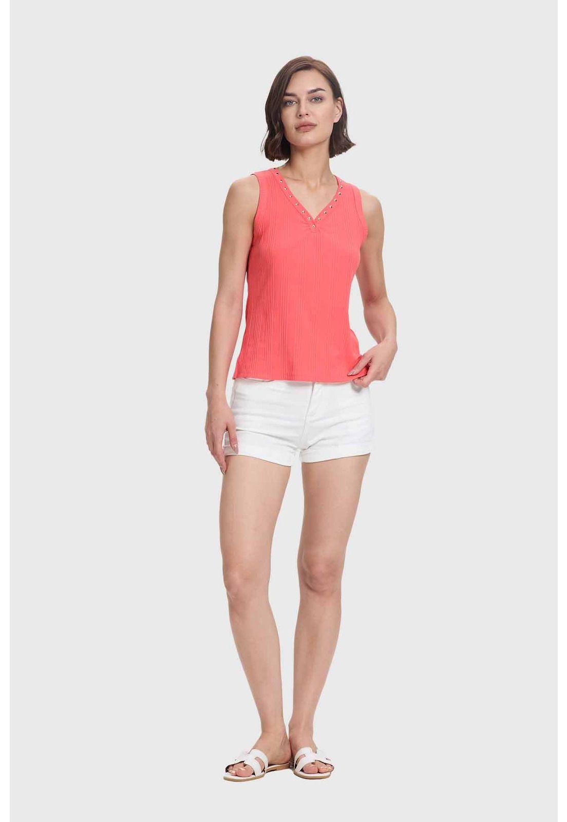 Polera Mujer Aplicación Tachas Coral-3