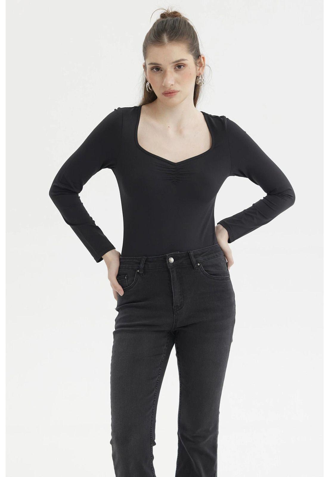 Polera Mujer Escote Recogido Negro- ll-0