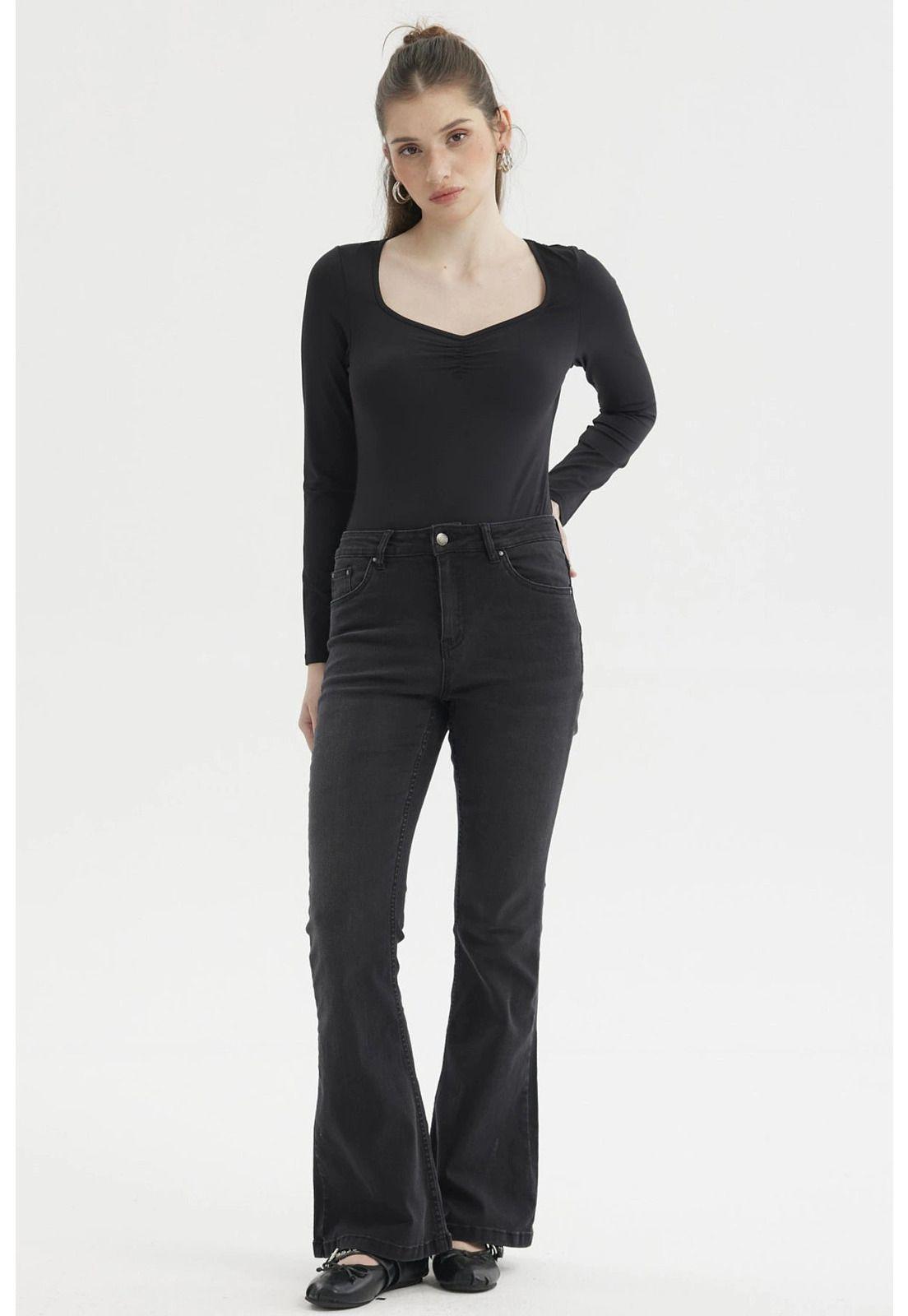 Polera Mujer Escote Recogido Negro- ll-3