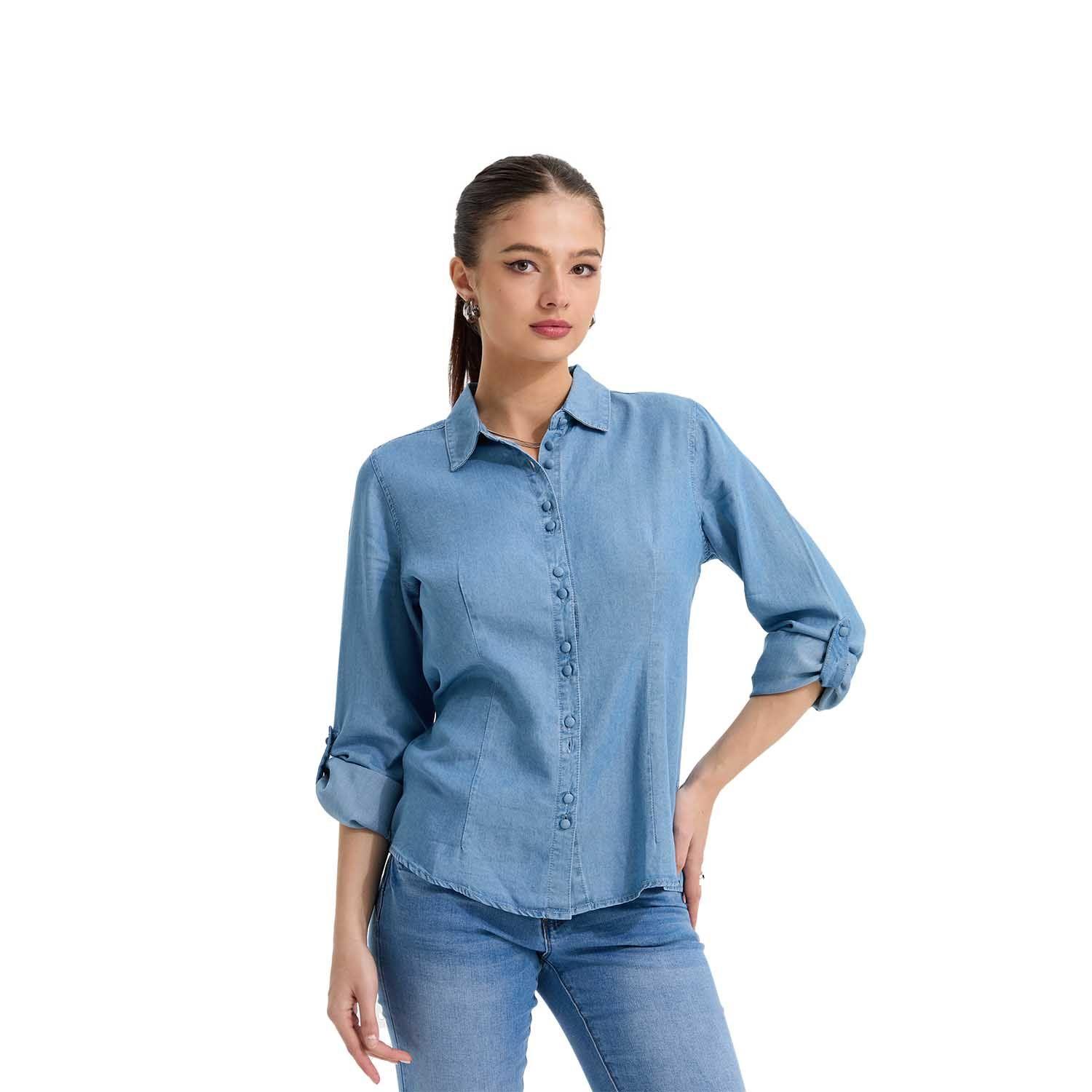Blusa Mujer Entallada Azul Claro Fashion's Park-0