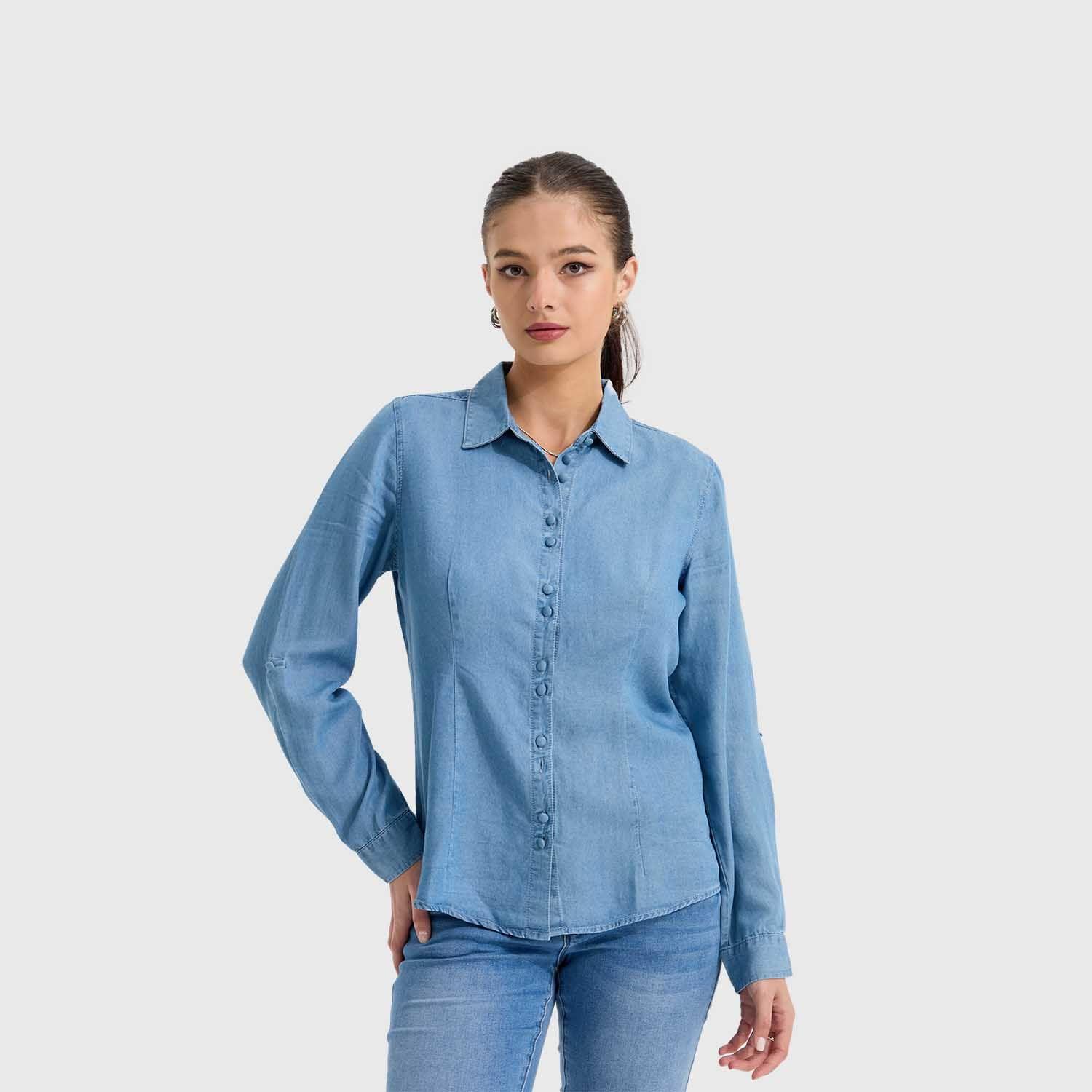 Blusa Mujer Entallada Azul Claro Fashion's Park-1