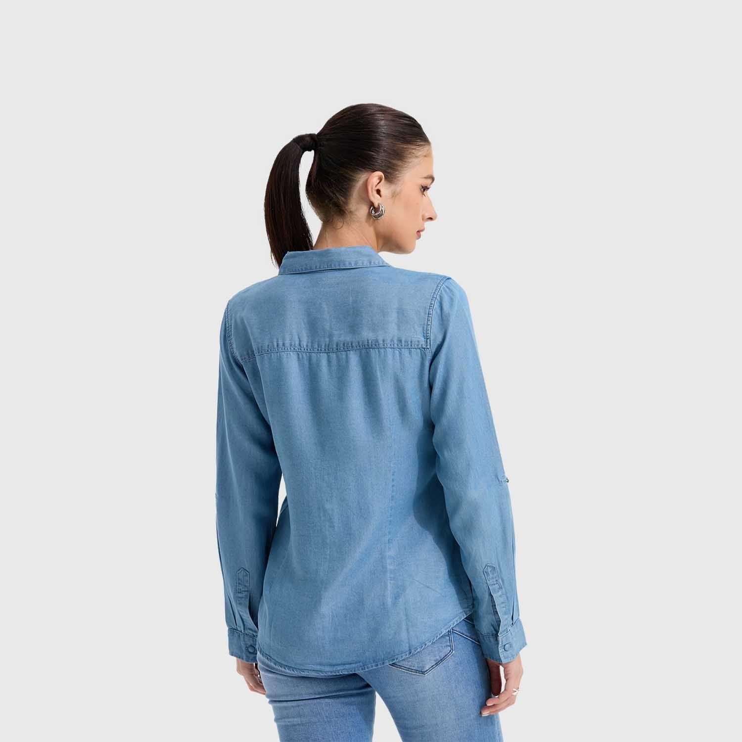 Blusa Mujer Entallada Azul Claro Fashion's Park-2