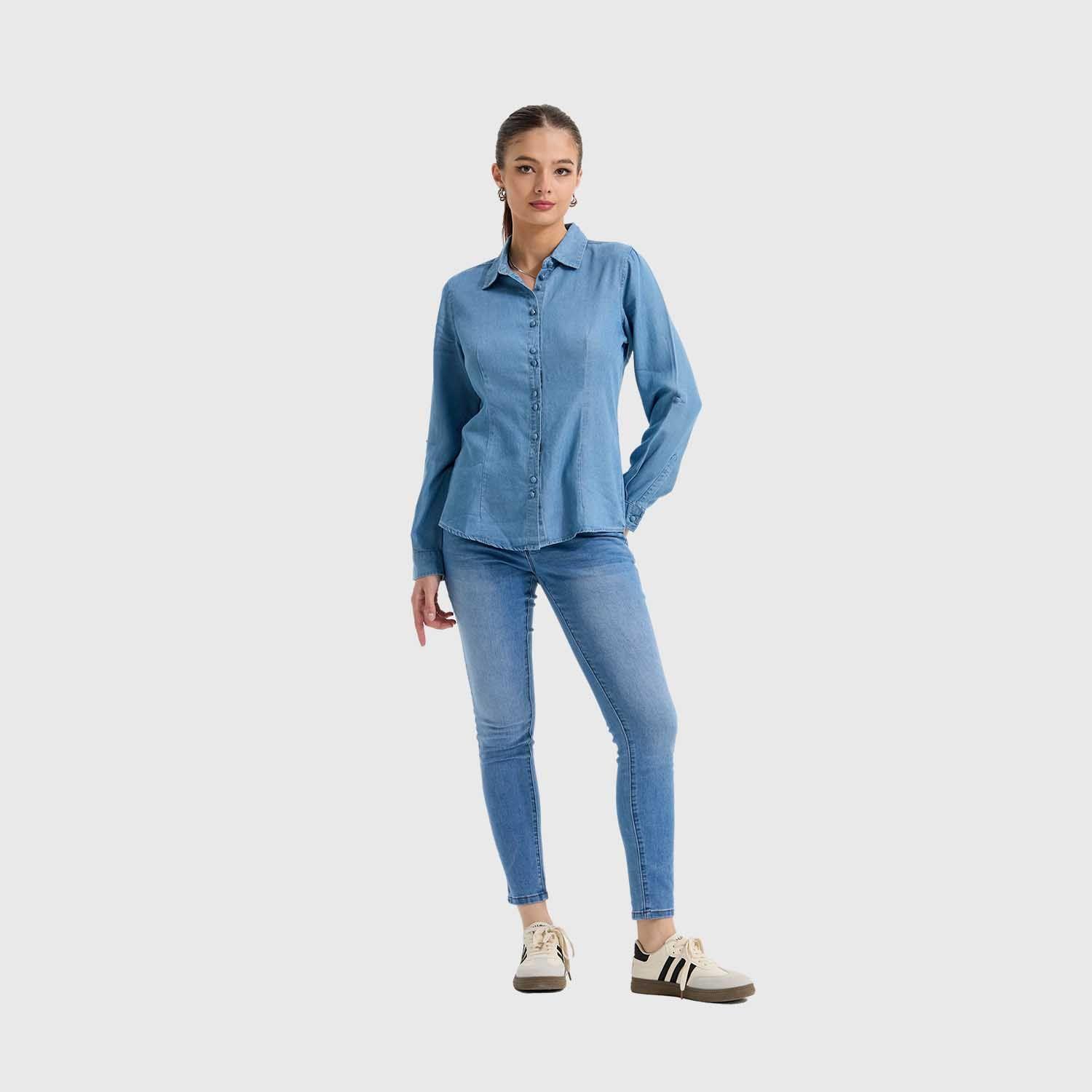 Blusa Mujer Entallada Azul Claro Fashion's Park-3