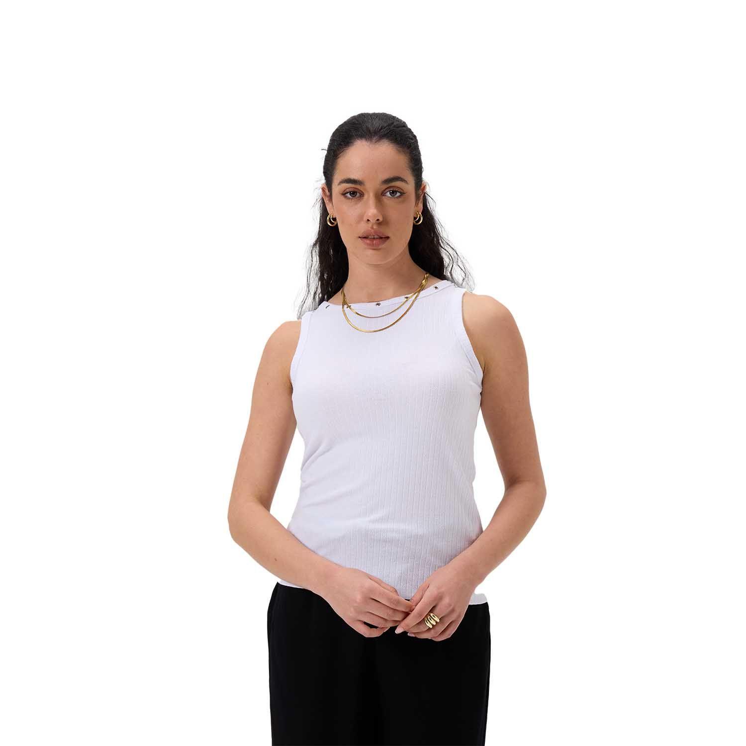 Polera Mujer Aplicación Ojetillo Blanco Fashion's Park-0