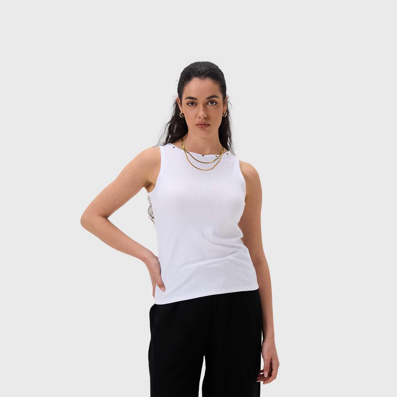 Polera Mujer Aplicación Ojetillo Blanco Fashion's Park-1
