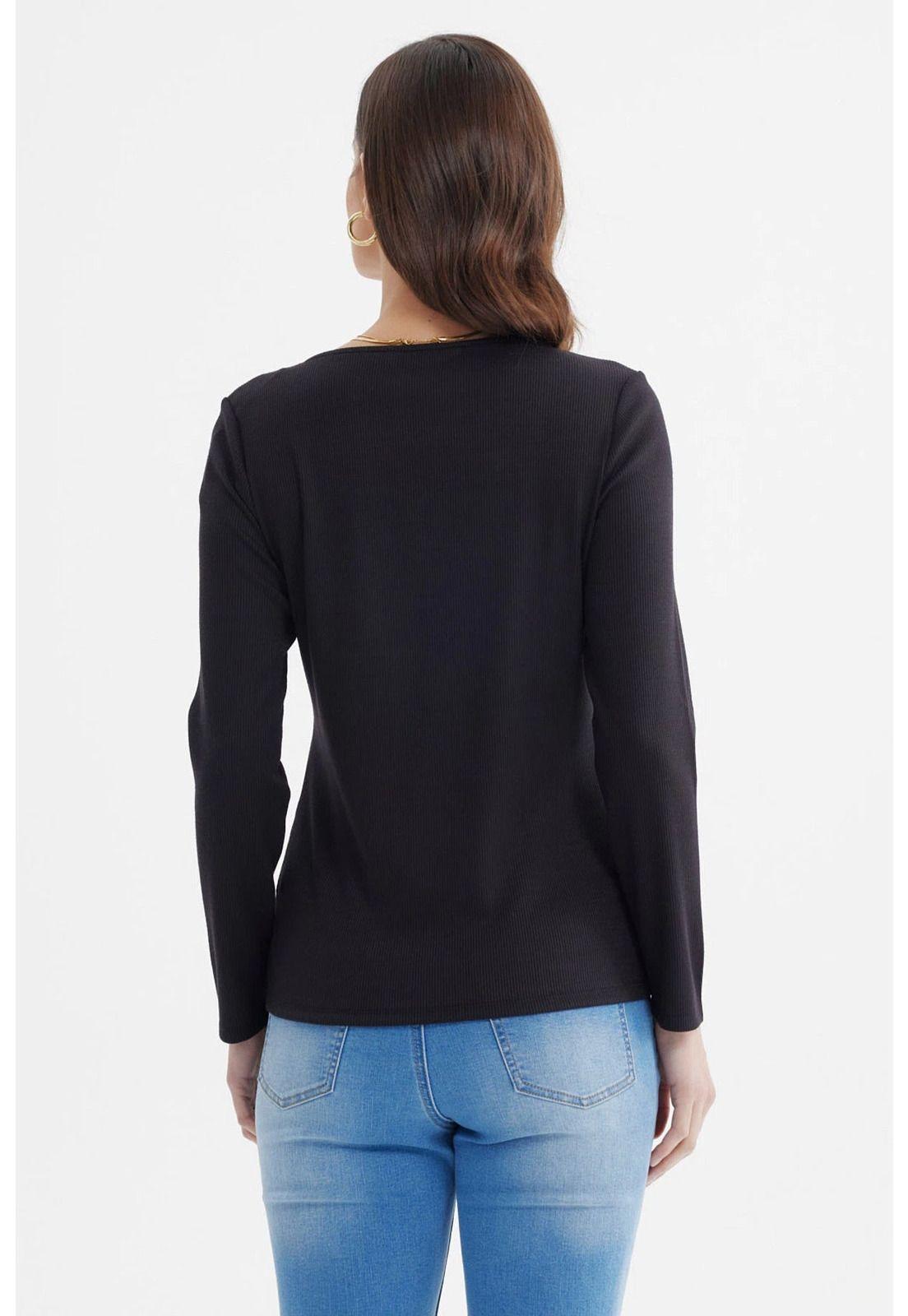 Polera Mujer Escote Cuadrado Botones Metálicos Negro-2