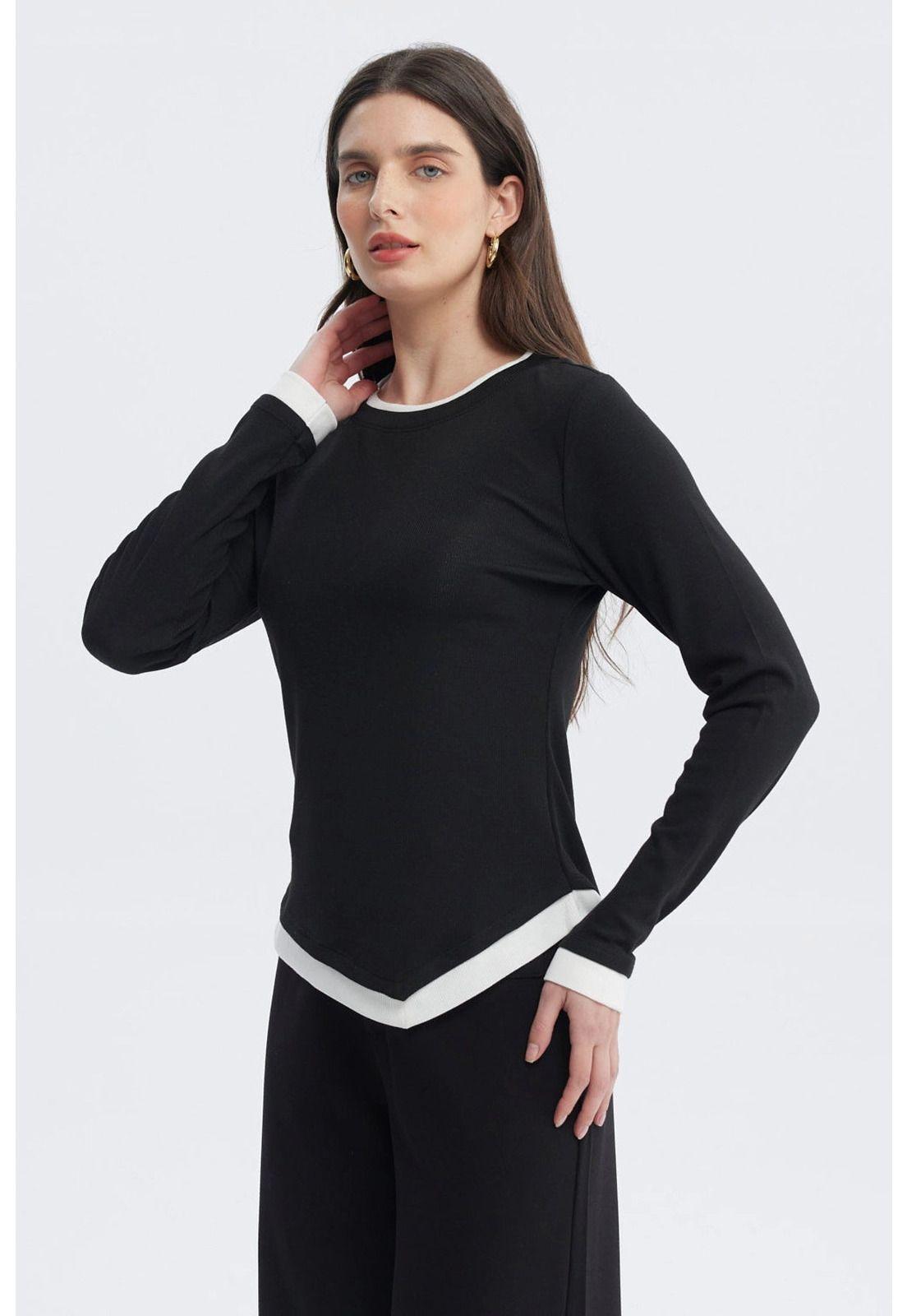 Polera Mujer Borde En Contraste Negro-1