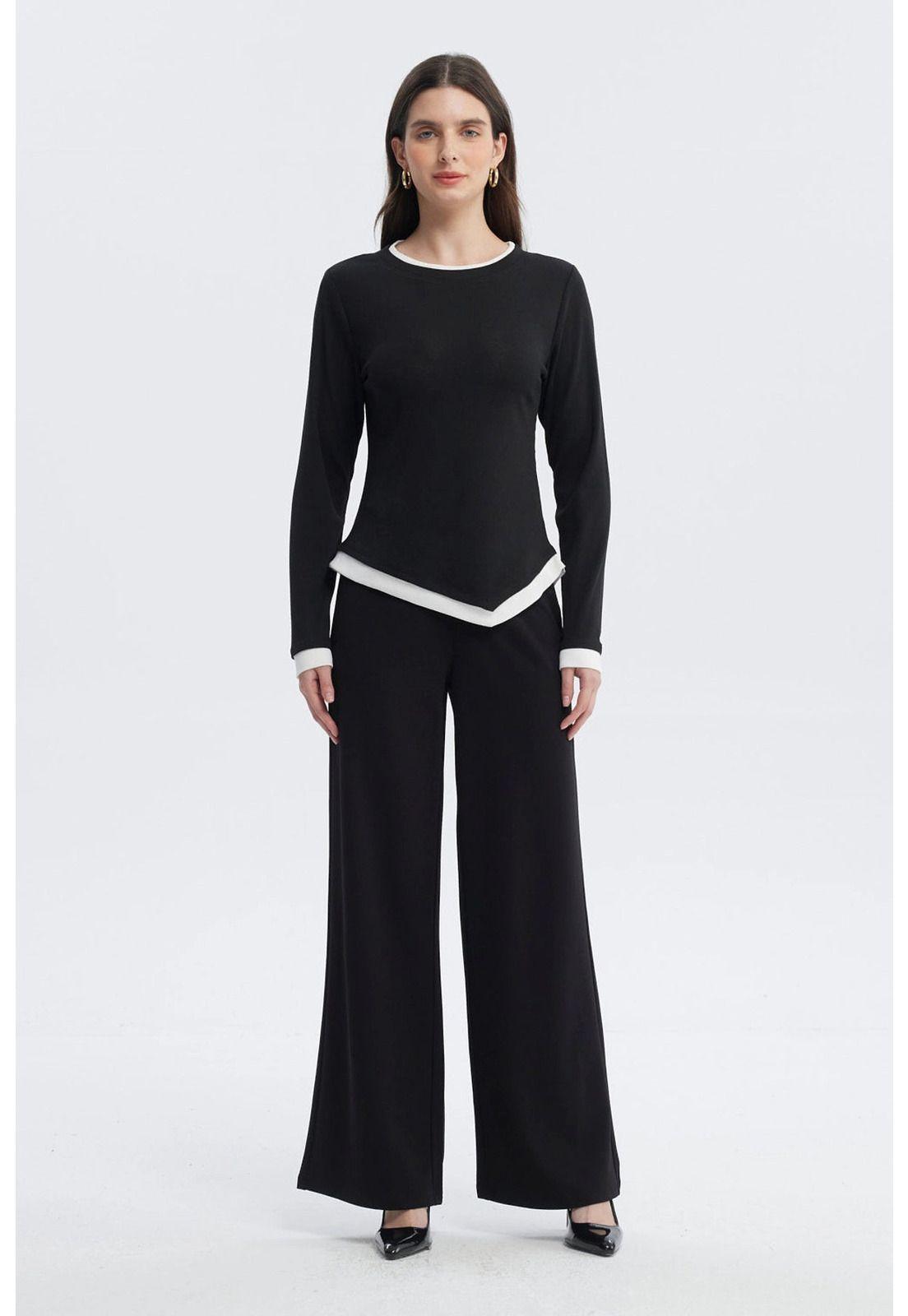 Polera Mujer Borde En Contraste Negro-3