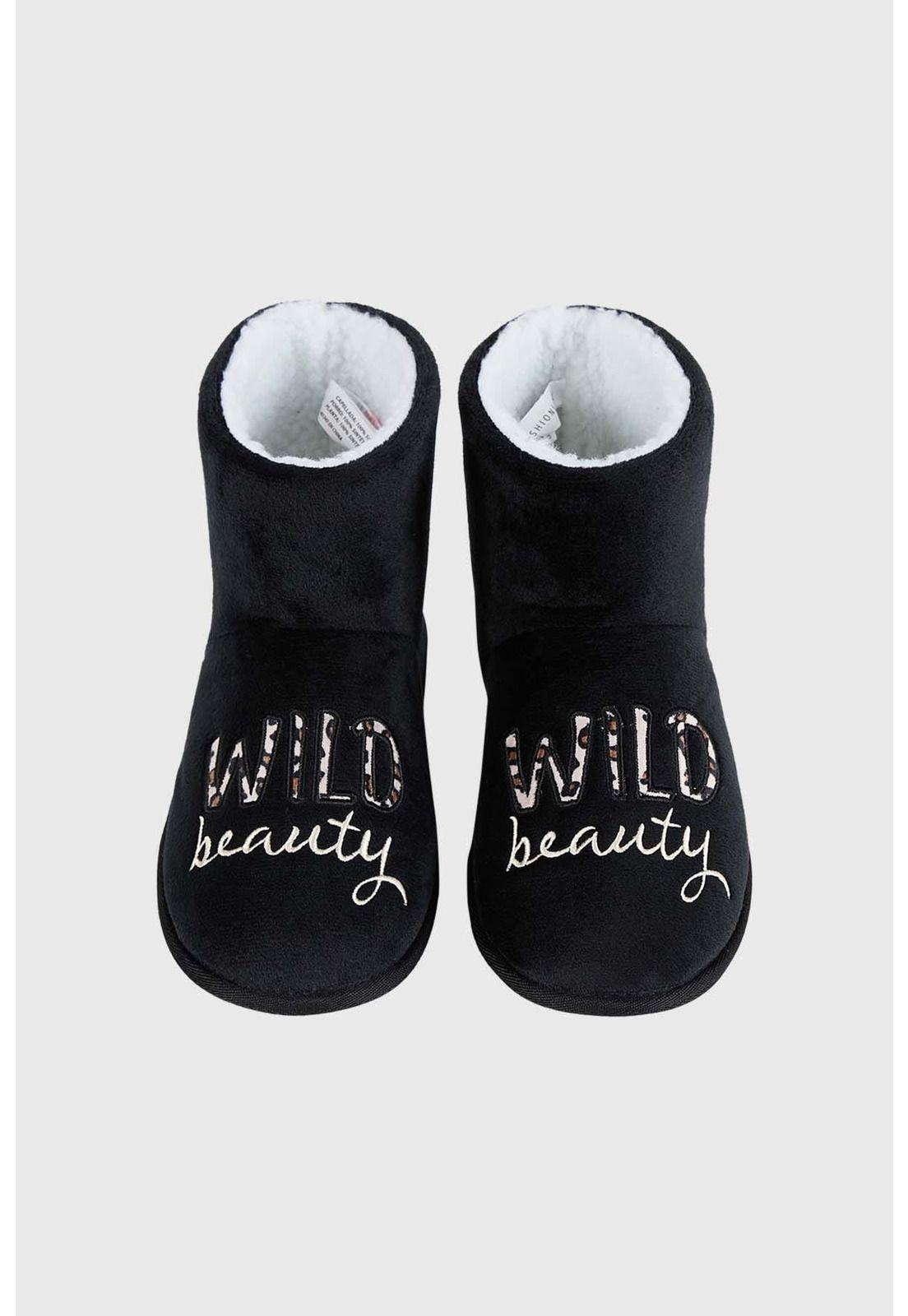 Pantufla Mujer Botita Print Negro-0