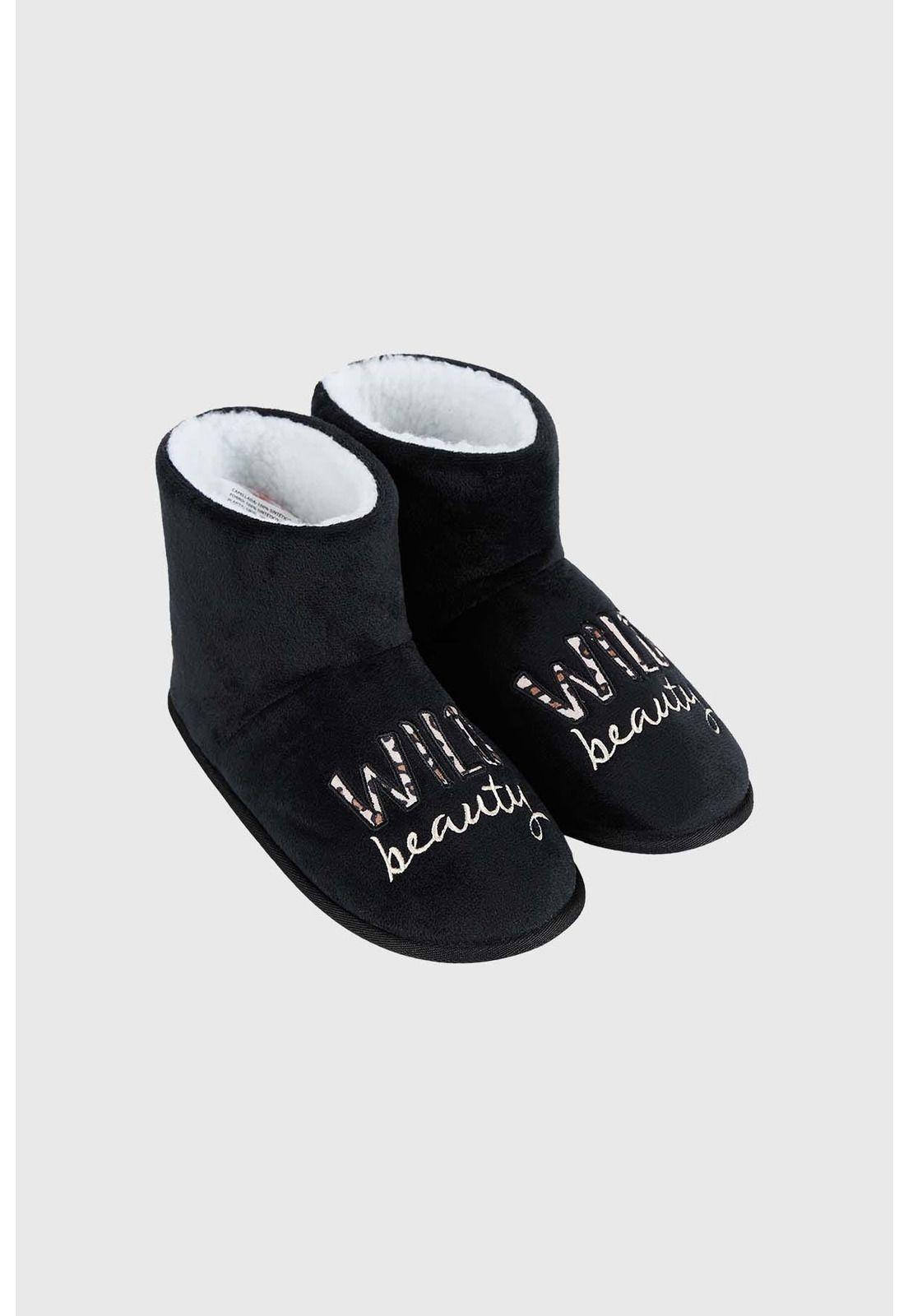 Pantufla Mujer Botita Print Negro-1