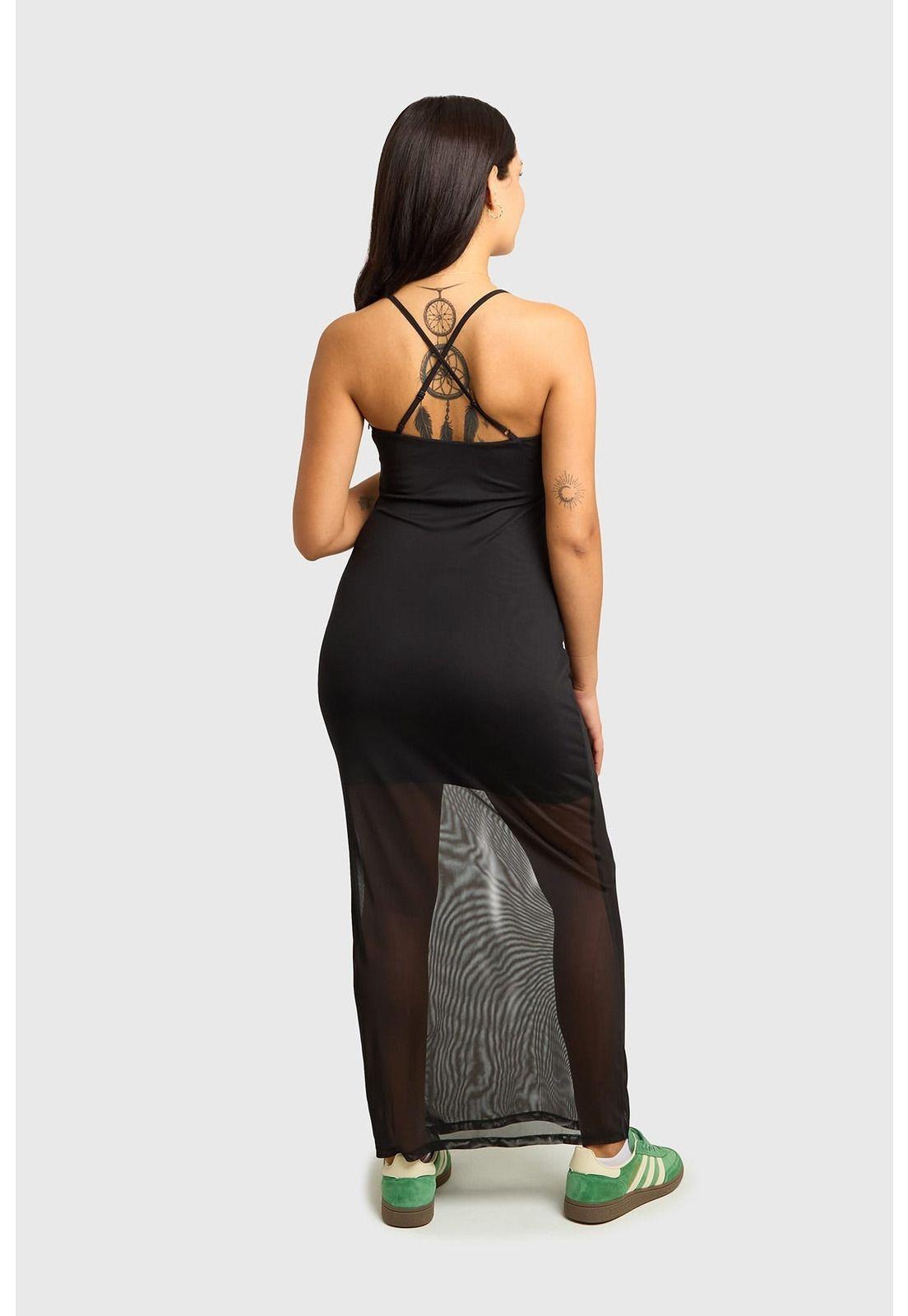 Vestido Mujer Drapeado Malla Negro-1