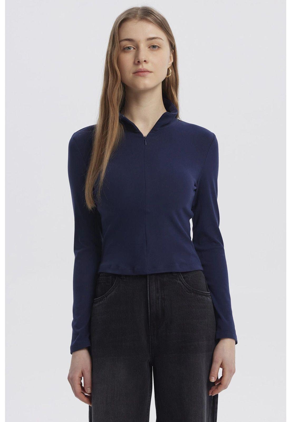 Polera Mujer Con Zipper Azul Oscuro-0
