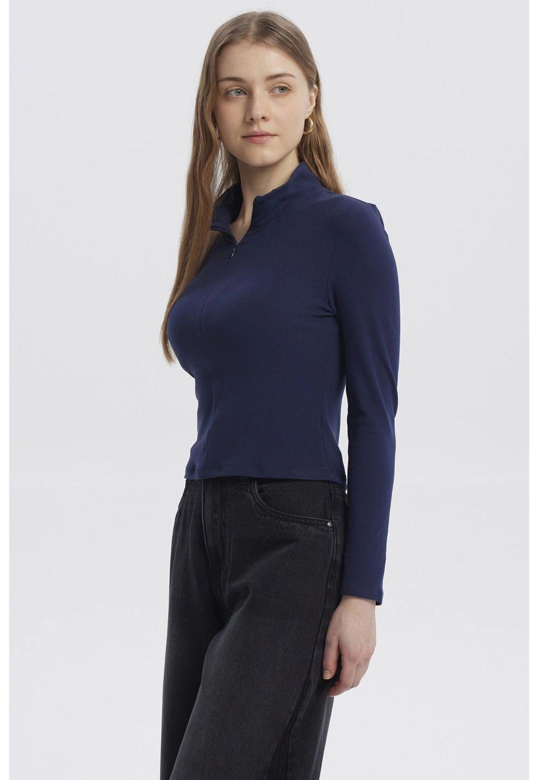 Polera Mujer Con Zipper Azul Oscuro-1