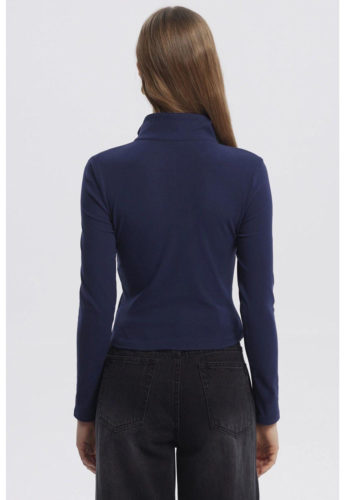 Polera Mujer Con Zipper Azul Oscuro-2