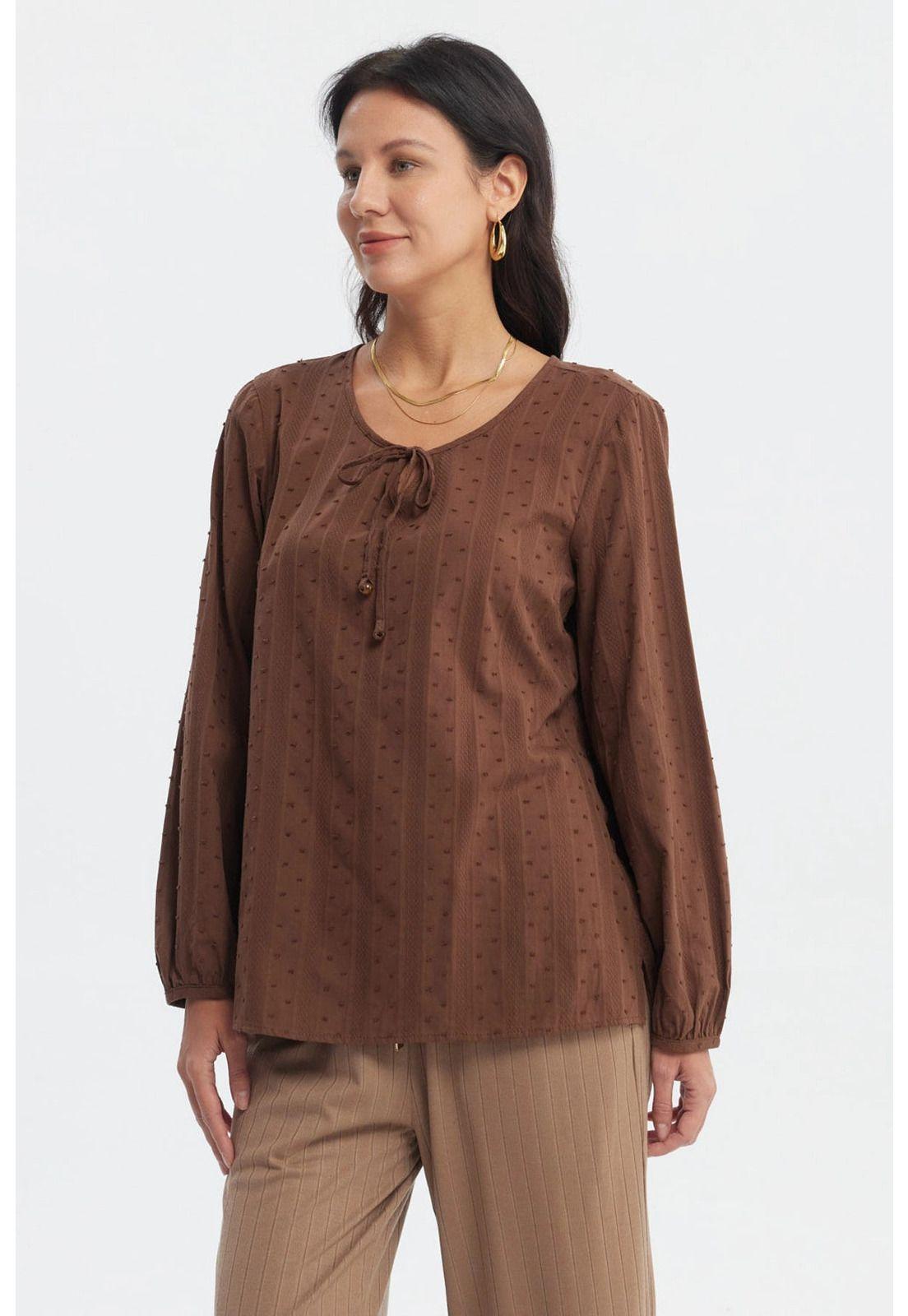 Blusa Mujer Cuello Camisero Café-1